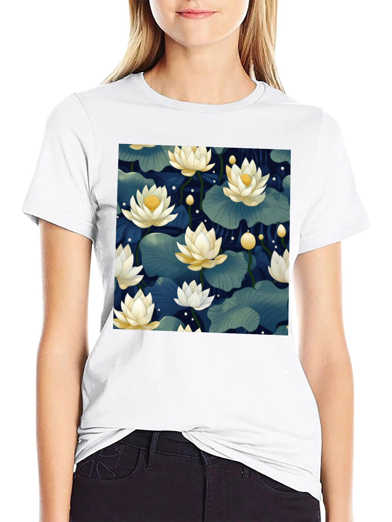 Lotus Print Crew Neck T-Shirt
