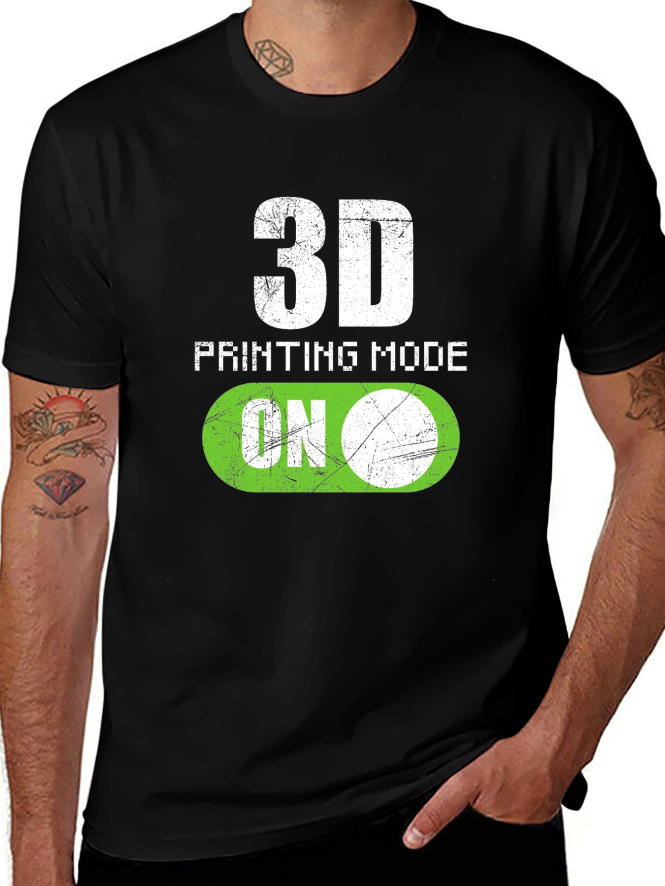 3D Printing Mode On Black T-Shirt