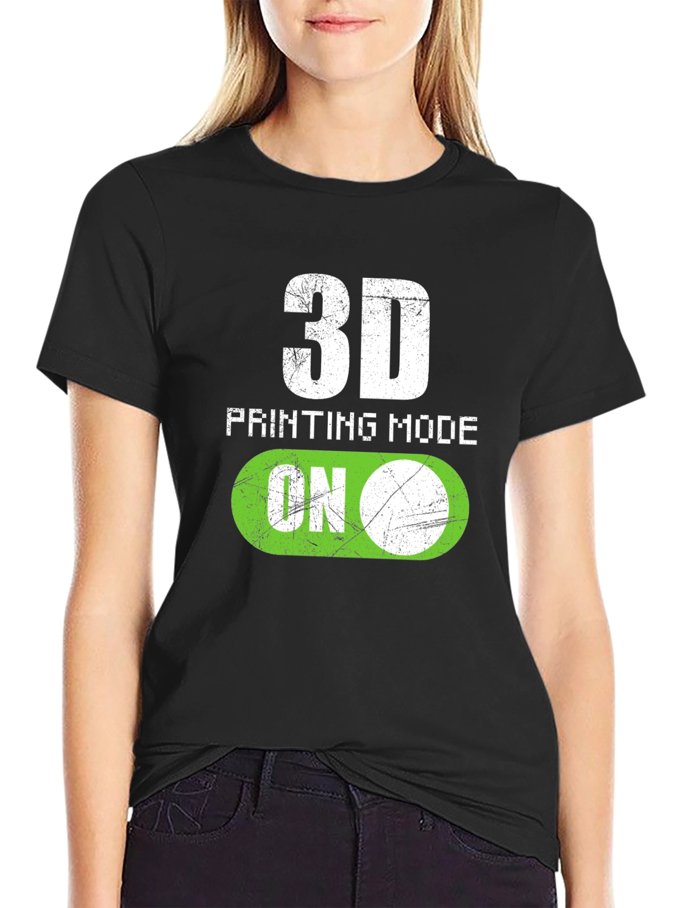 3D Printing Mode On Black T-Shirt