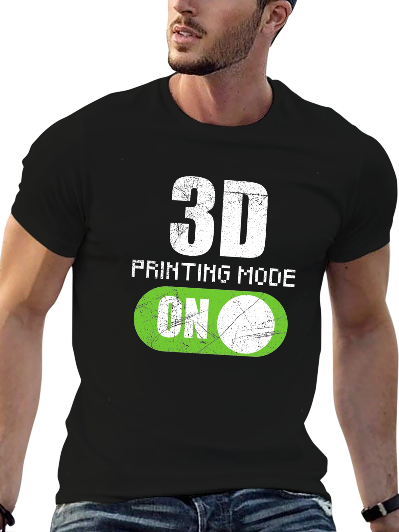 3D Printing Mode On Black T-Shirt