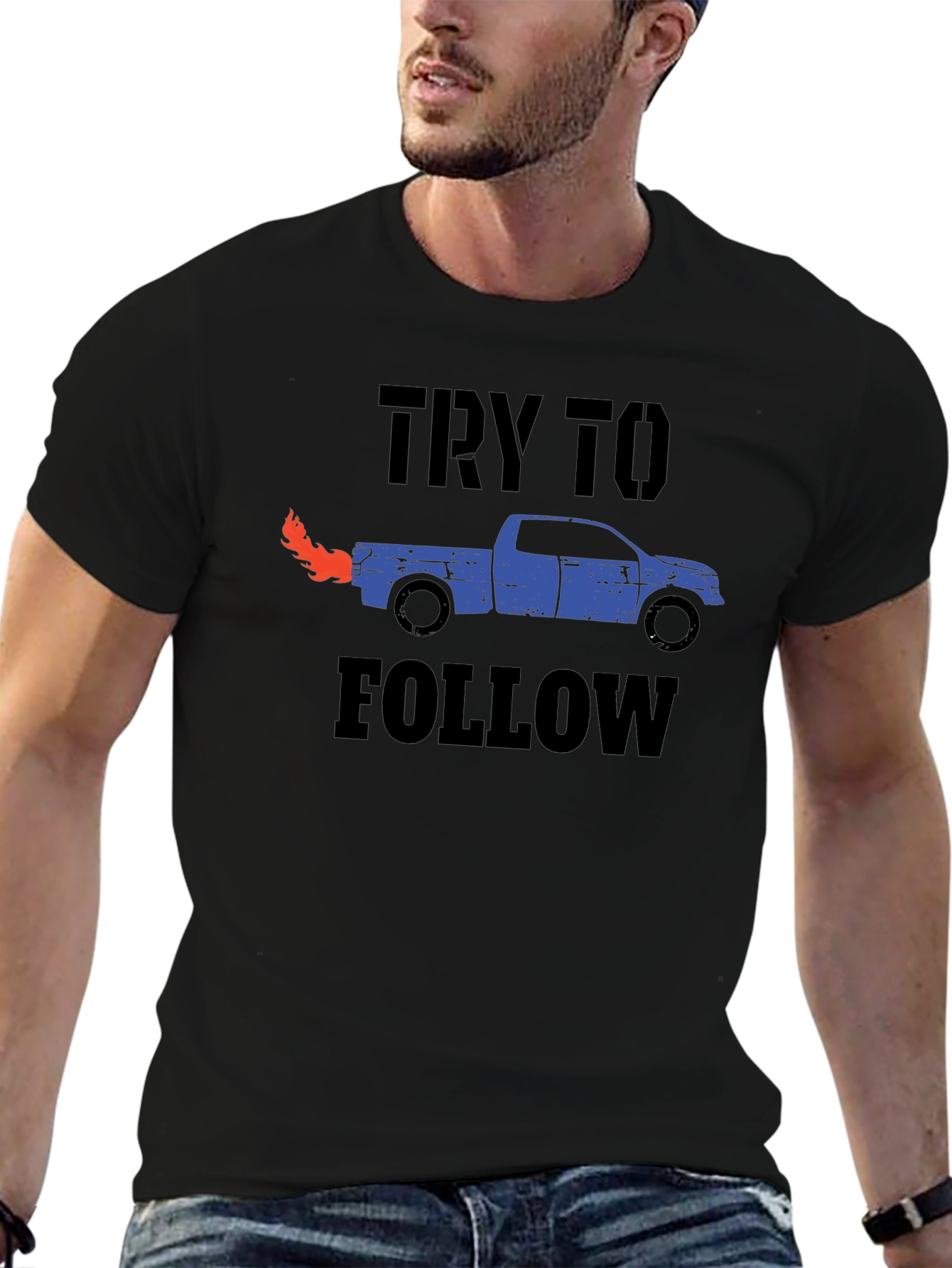 Try To Follow Truck Graphic Tee - Black