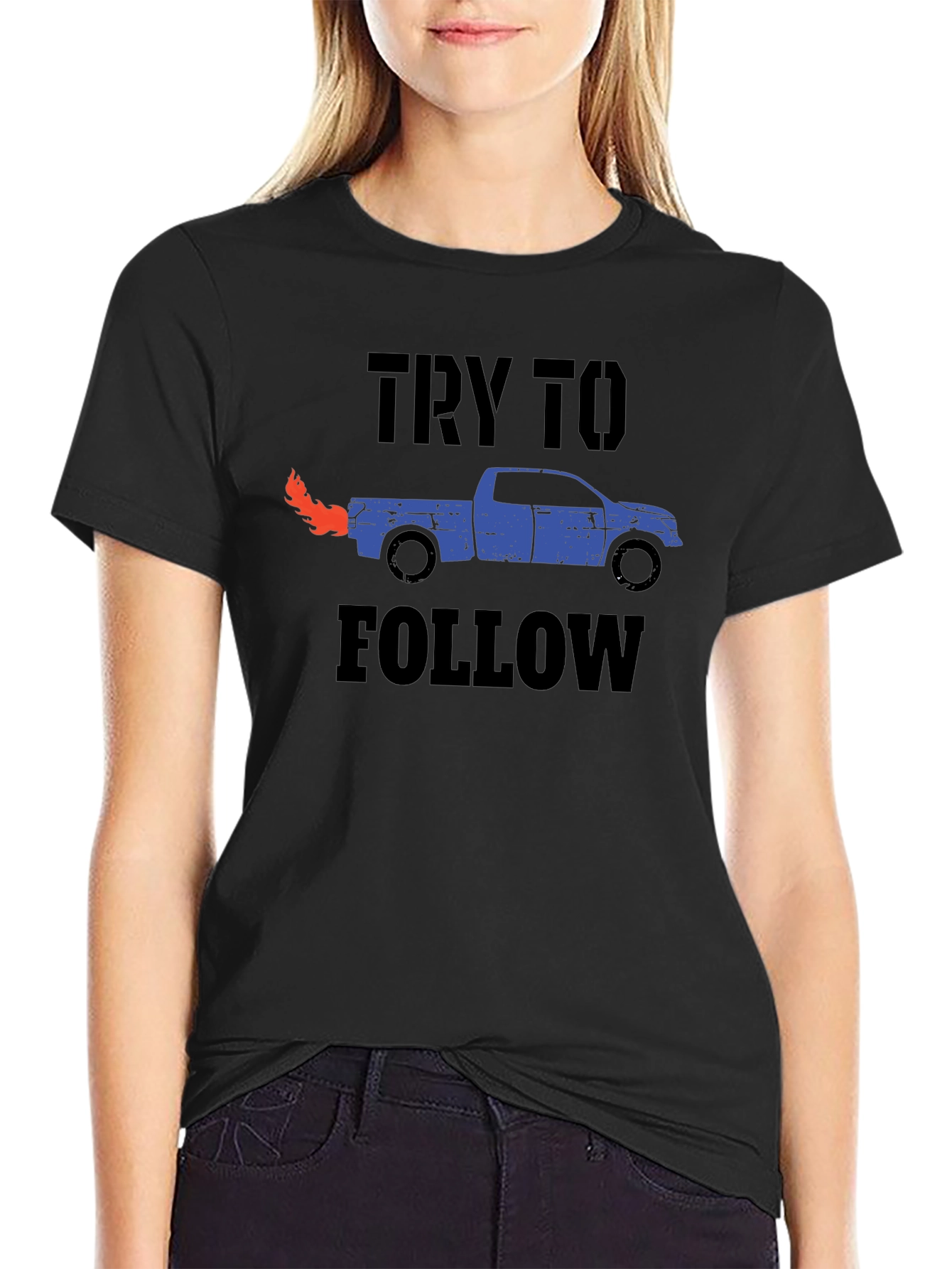 Try To Follow Truck Graphic Tee - Black