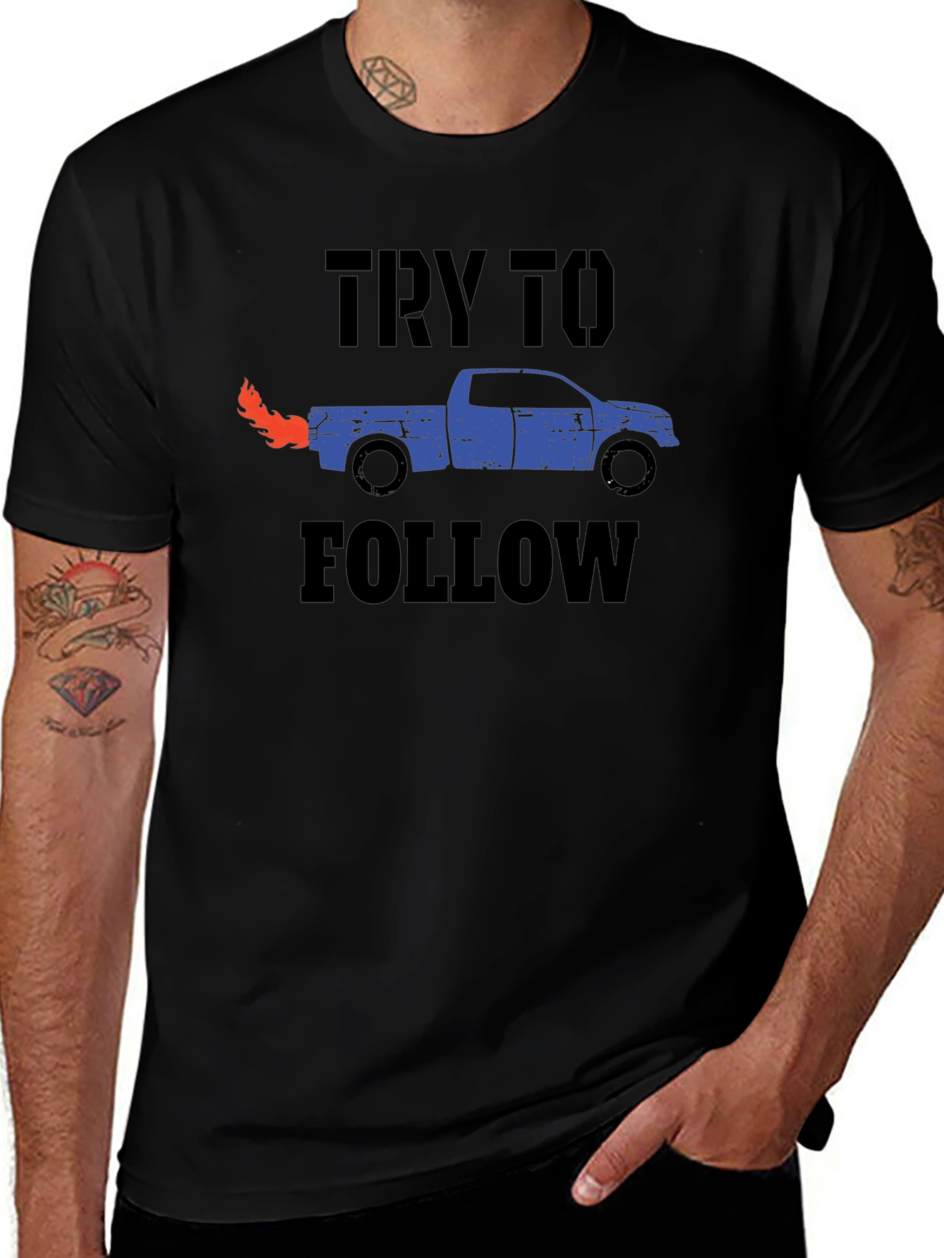 Try To Follow Truck Graphic Tee - Black