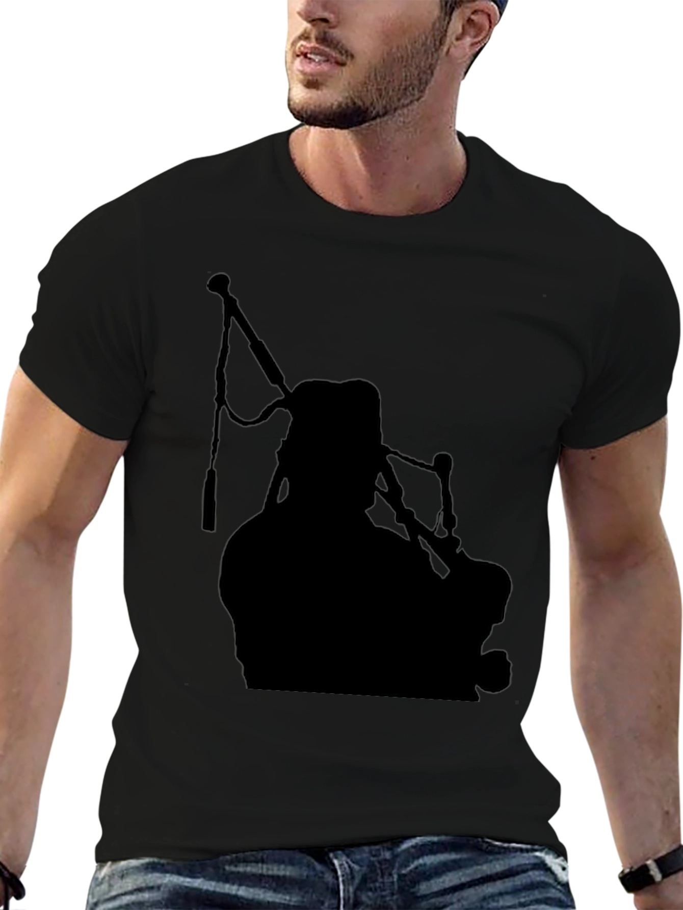 Bagpiper Silhouette Black T-Shirt