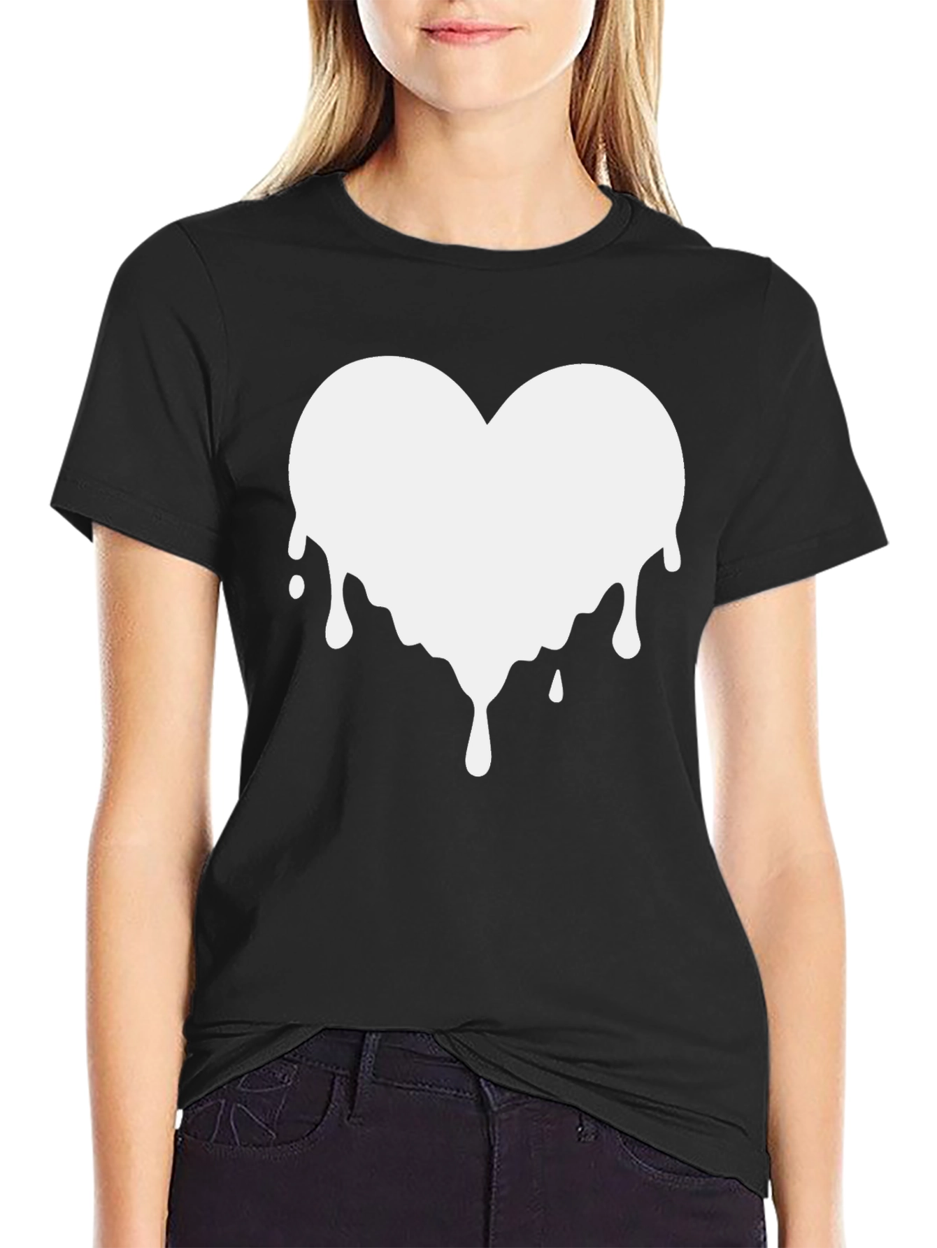 Melting Heart Graphic Tee - Black Cotton Blend
