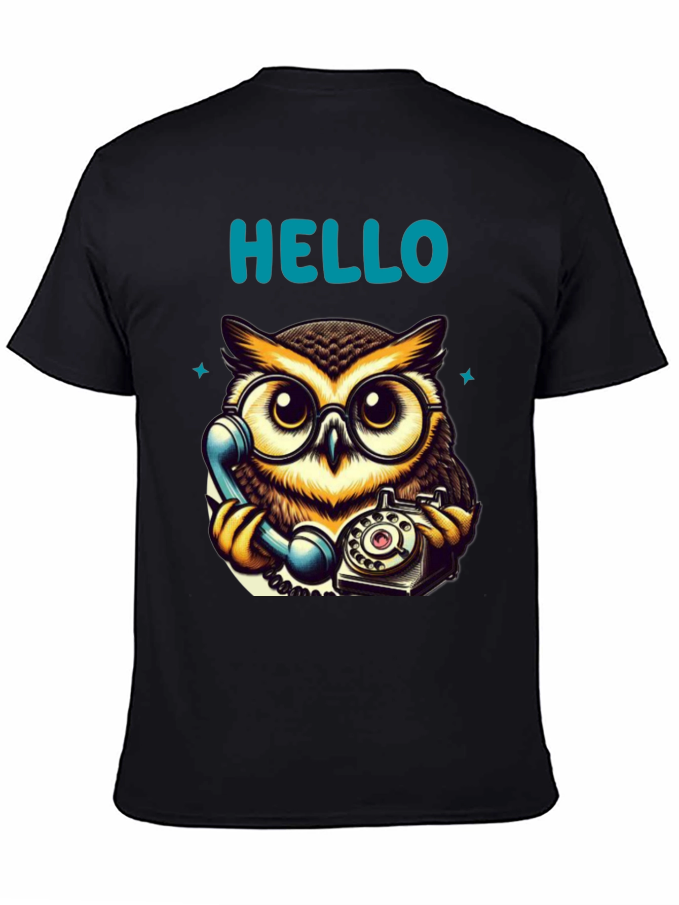 Owl On Phone Graphic Tee - Hello There!