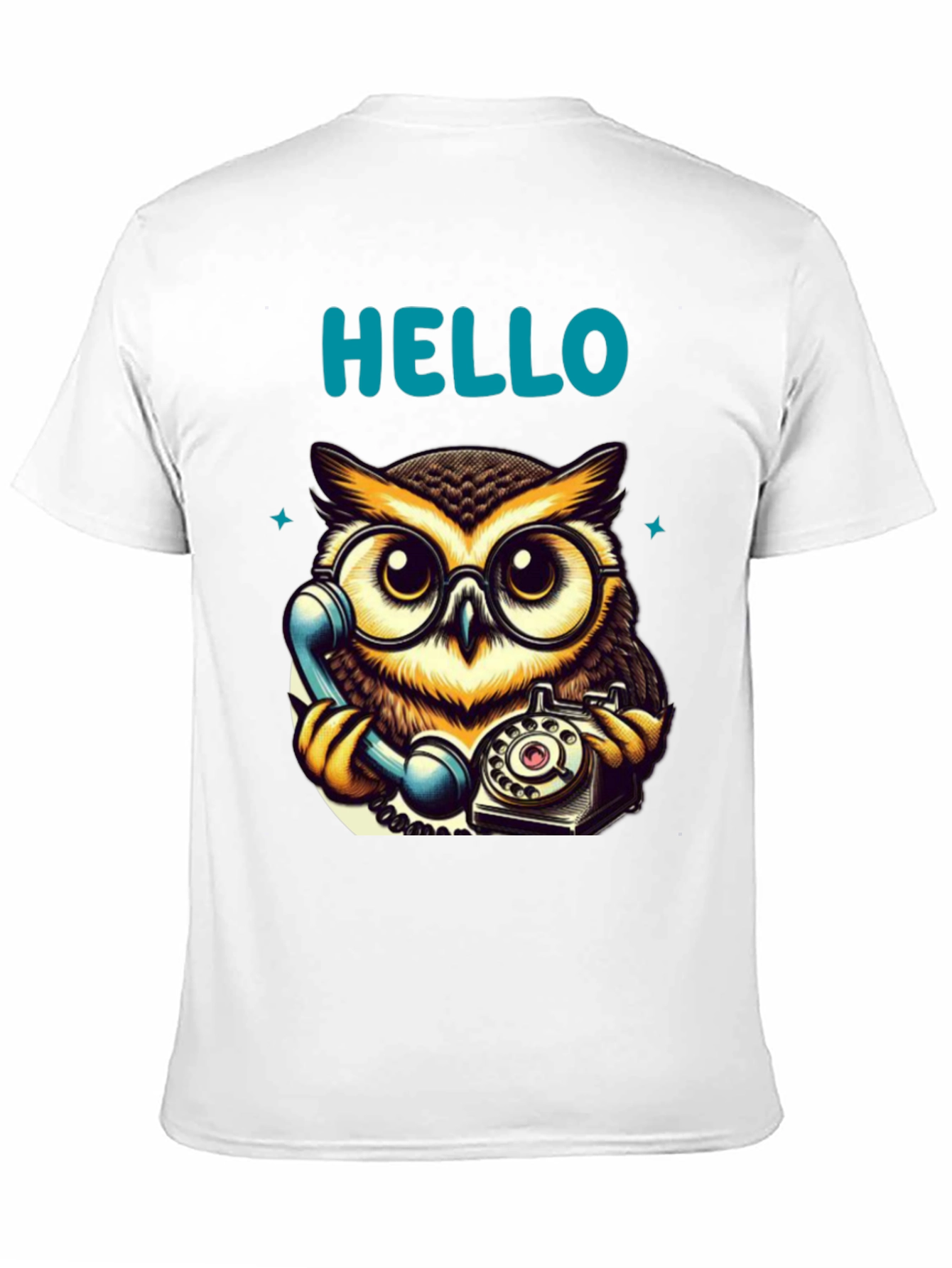 Owl On Phone Graphic Tee - Hello There!