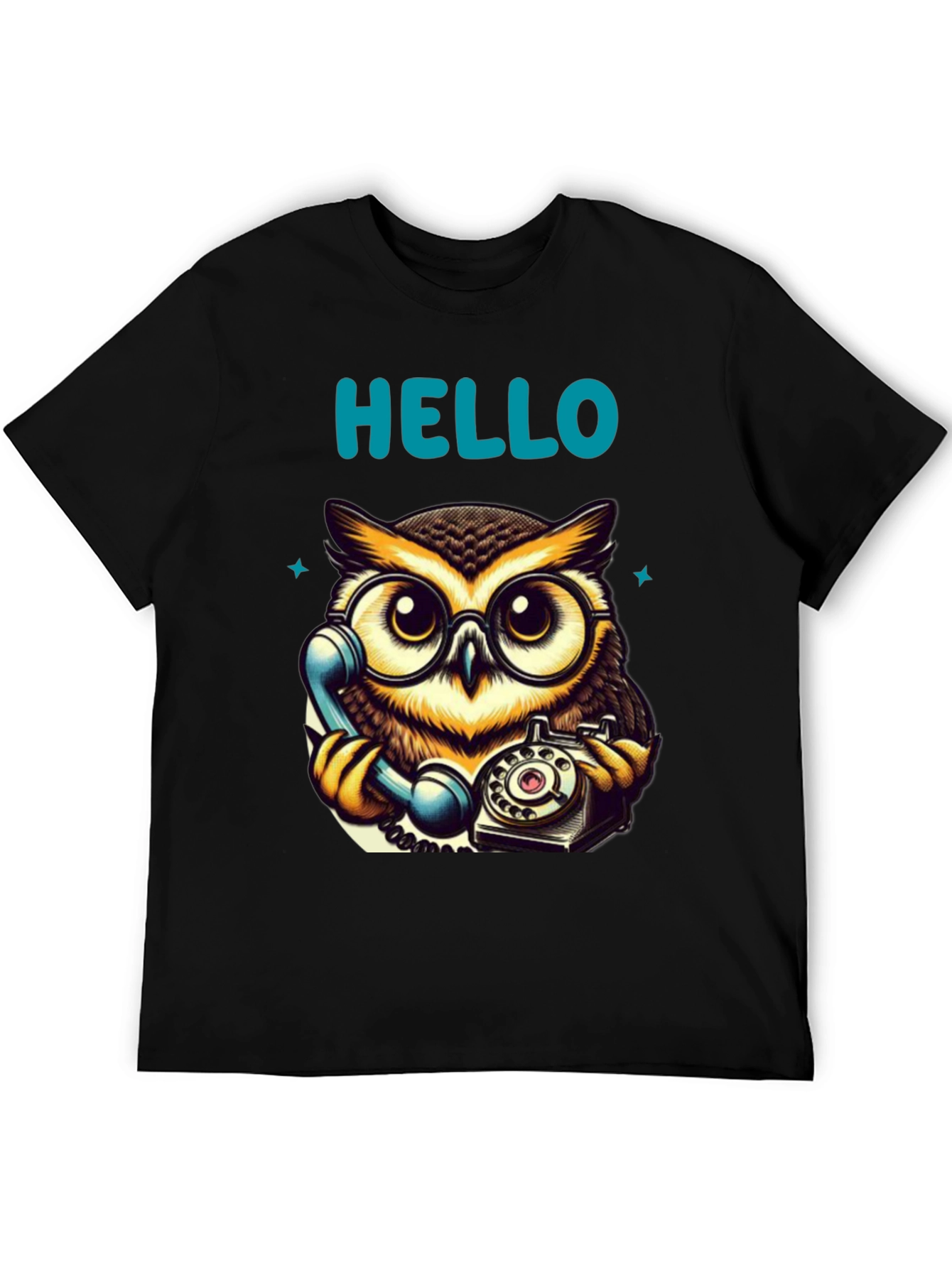 Owl On Phone Graphic Tee - Hello There!