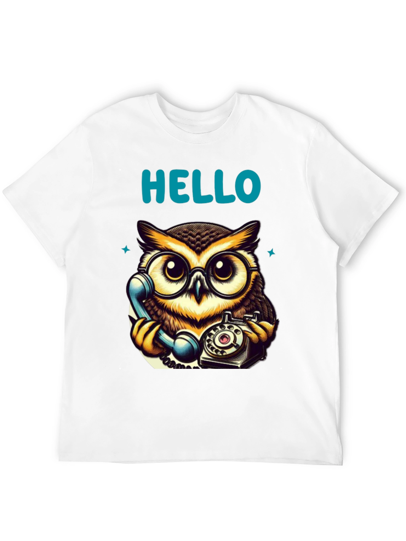 Owl On Phone Graphic Tee - Hello There!