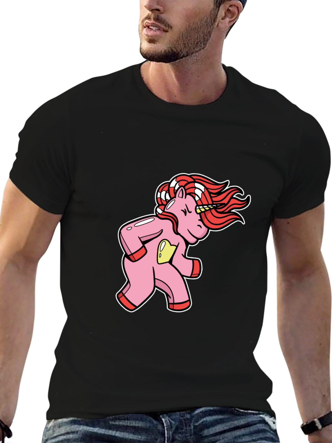 Unicorn Cartoon Graphic Black T-Shirt