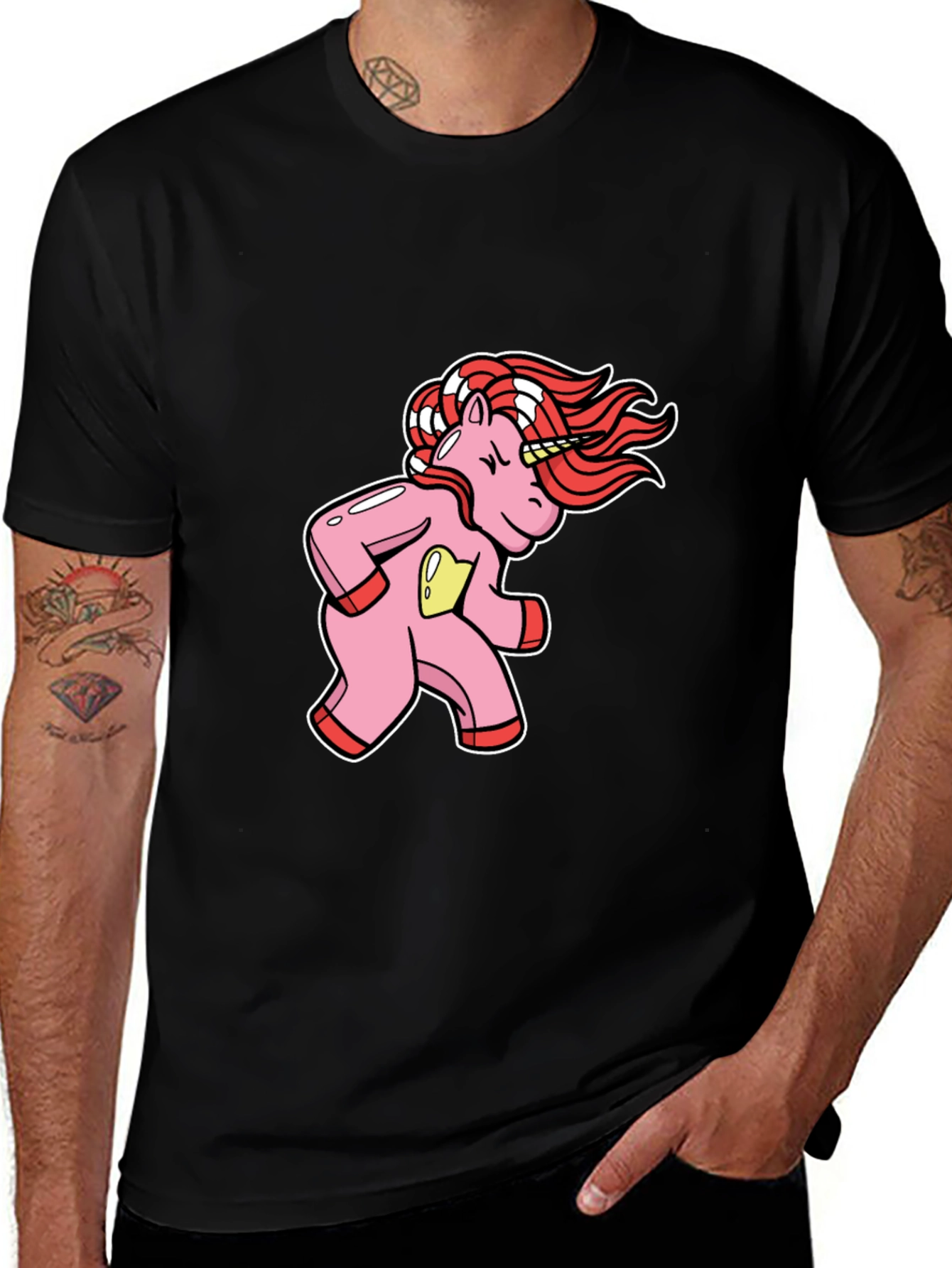 Unicorn Cartoon Graphic Black T-Shirt
