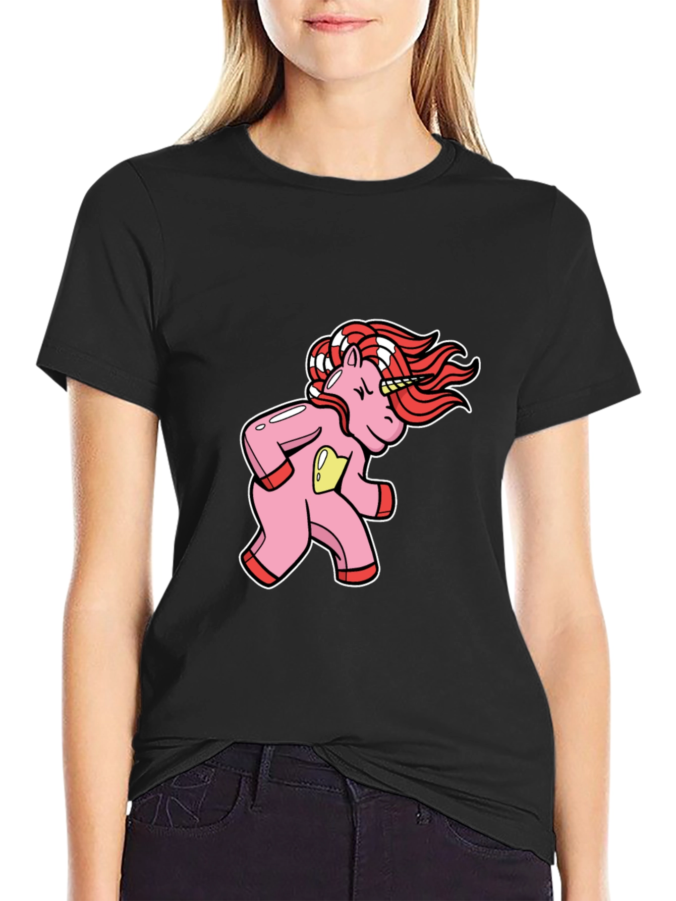 Unicorn Cartoon Graphic Black T-Shirt