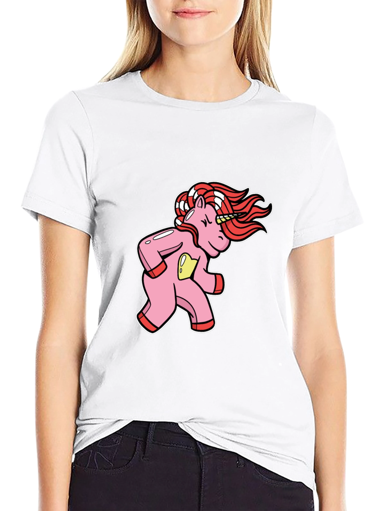 Unicorn Cartoon Graphic Black T-Shirt
