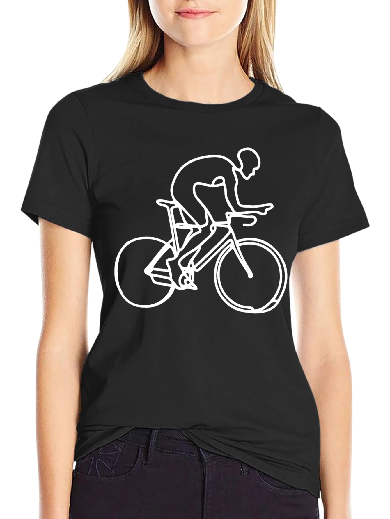 Cyclist Outline T-Shirt - Black Unique Design