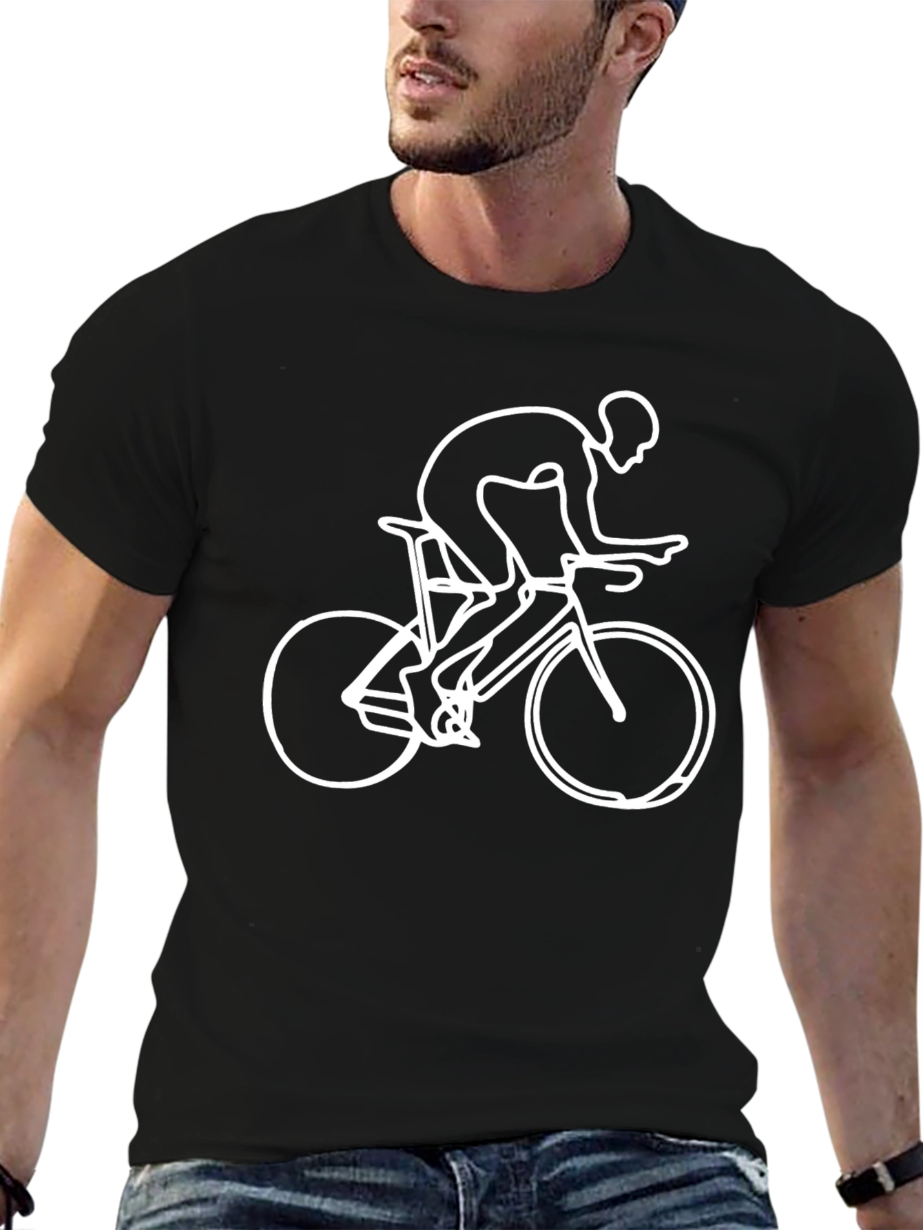 Cyclist Outline T-Shirt - Black Unique Design
