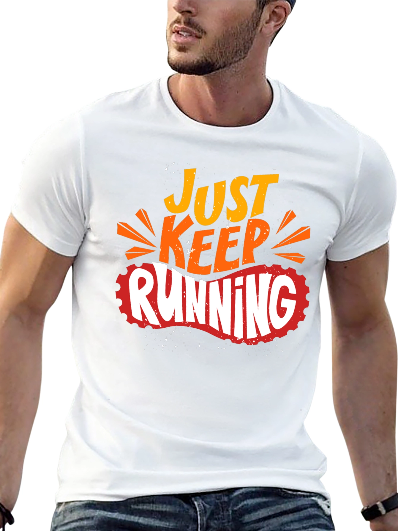 Just Keep Running Graphic Print Black T-Shirt