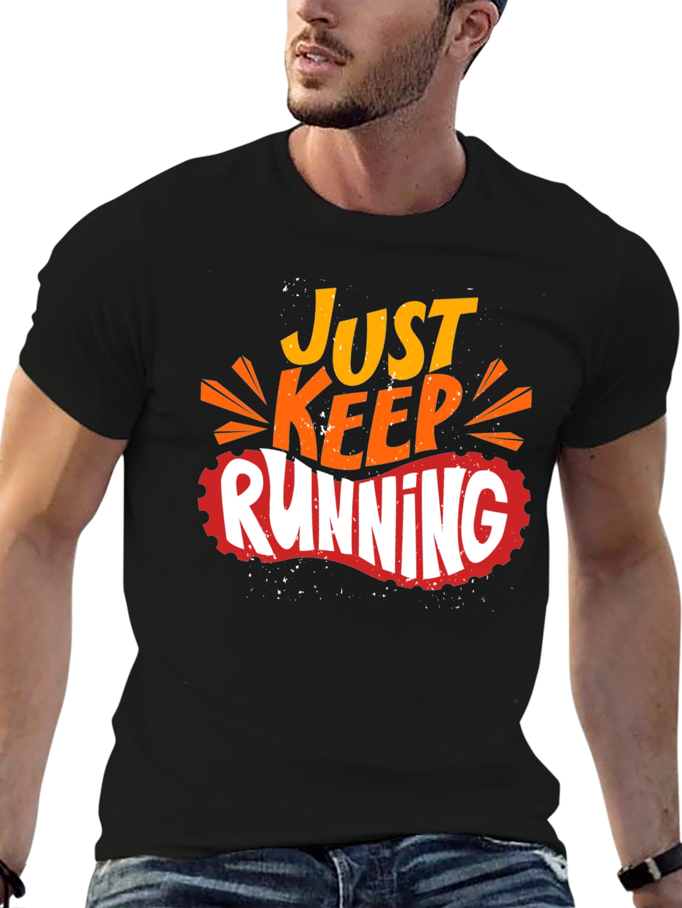 Just Keep Running Graphic Print Black T-Shirt