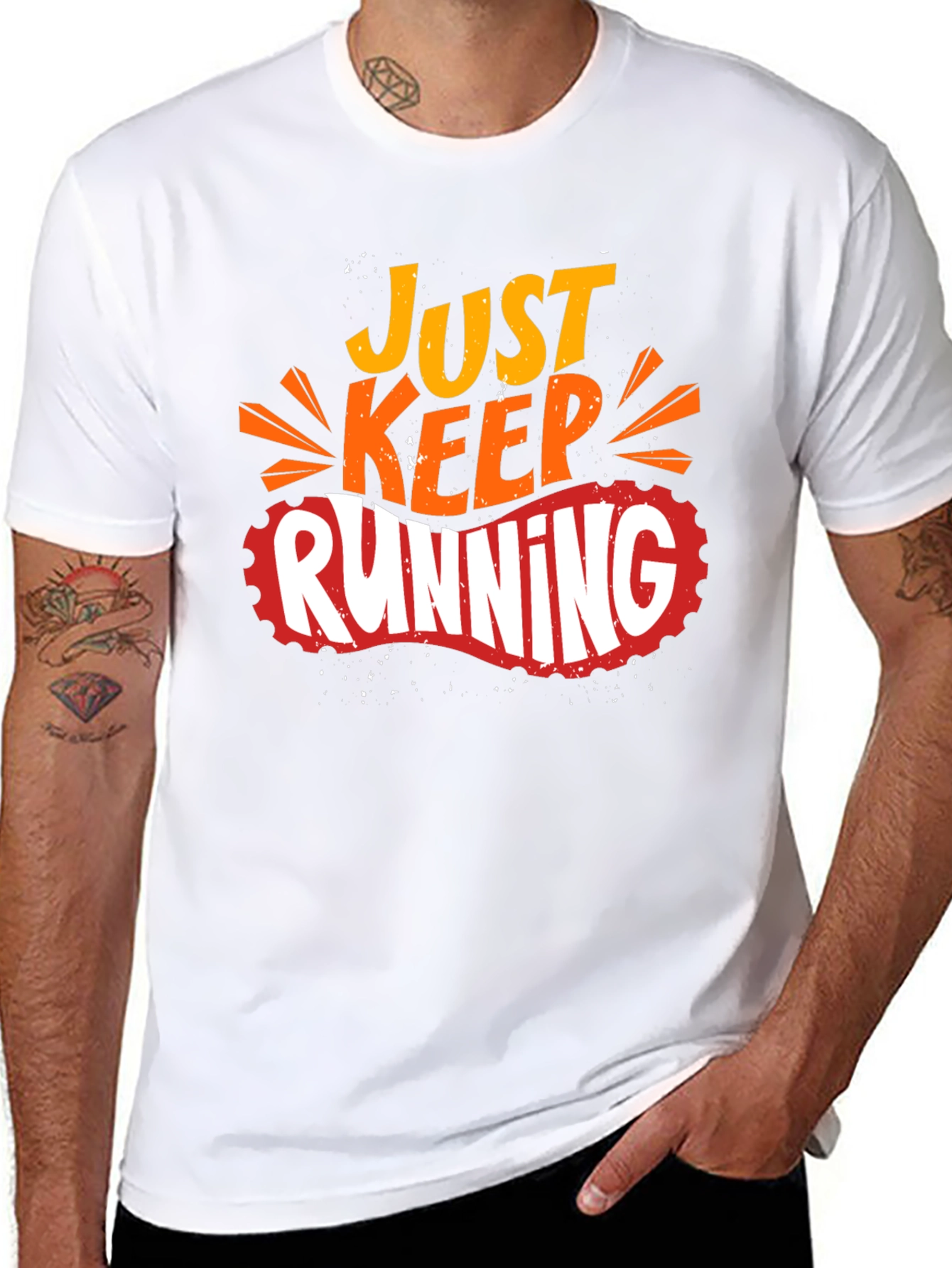 Just Keep Running Graphic Print Black T-Shirt