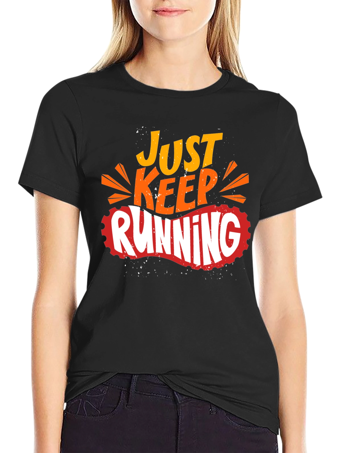 Just Keep Running Graphic Print Black T-Shirt