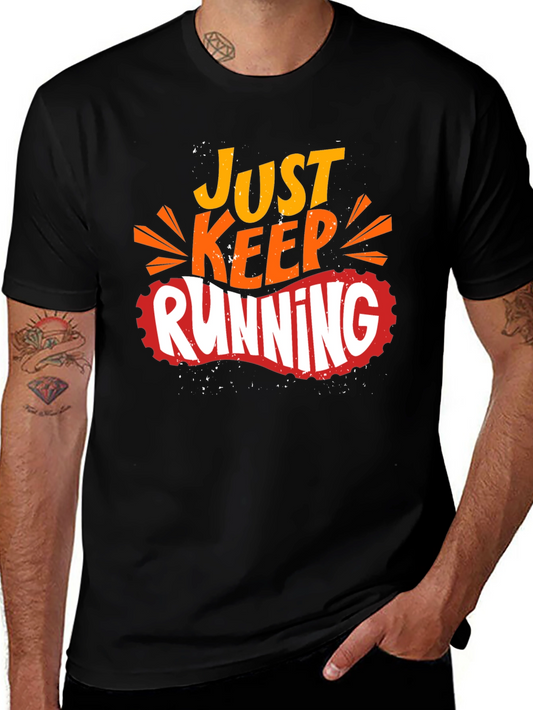 Just Keep Running Graphic Print Black T-Shirt