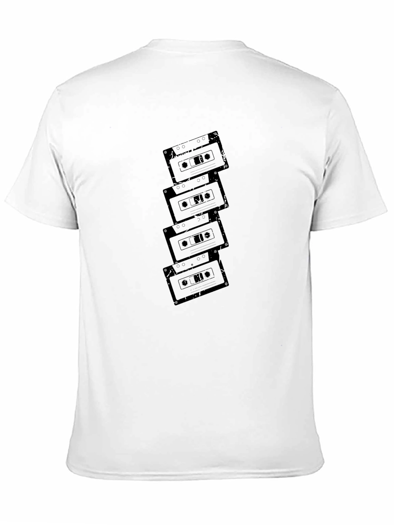 Retro Cassette Tape Stack Graphic T-Shirt - Black