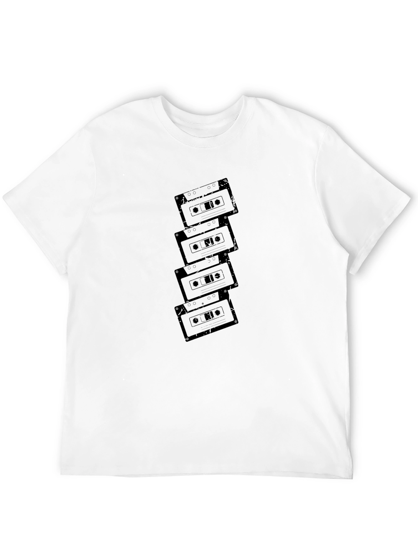 Retro Cassette Tape Stack Graphic T-Shirt - Black
