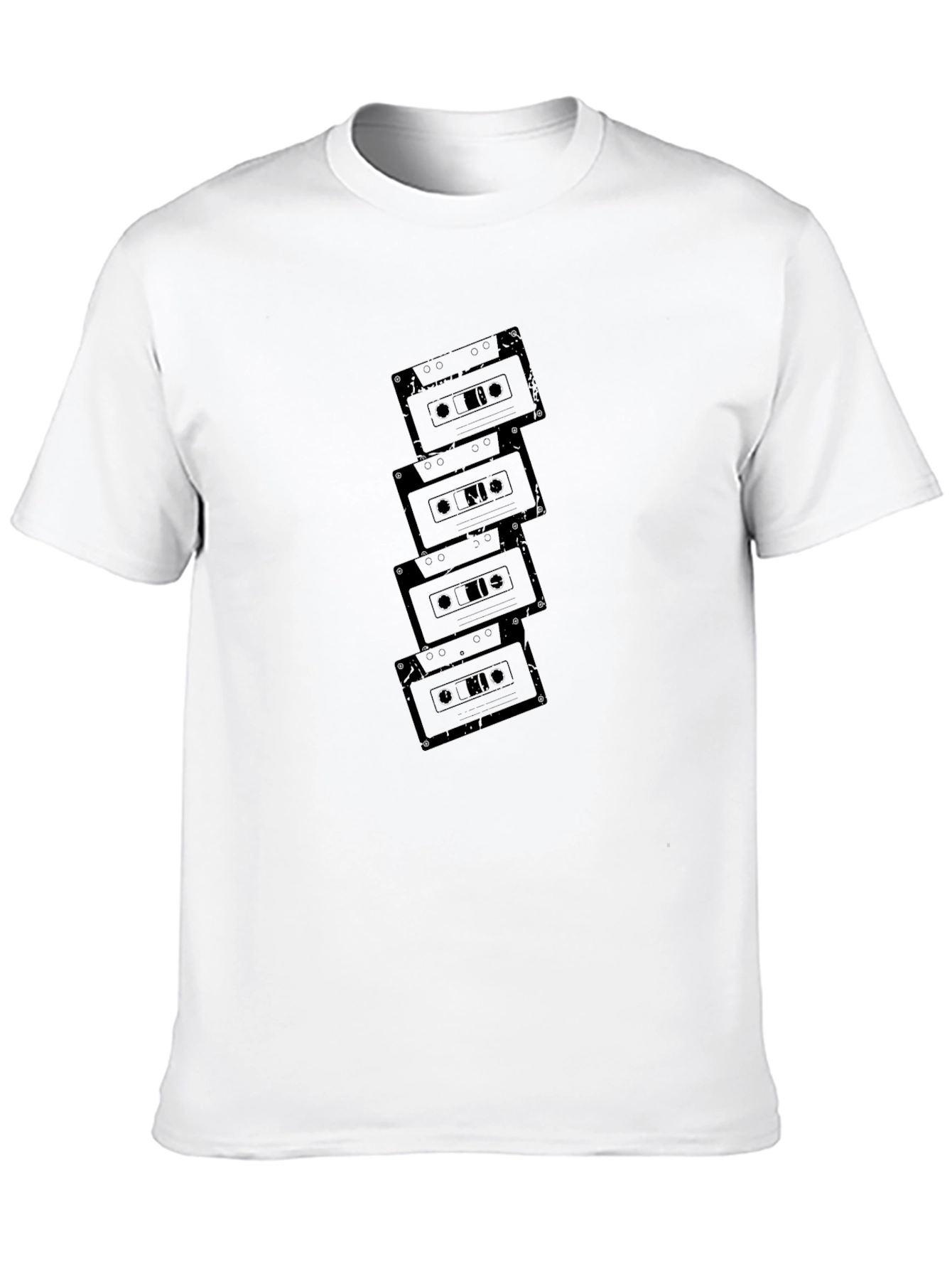 Retro Cassette Tape Stack Graphic T-Shirt - Black
