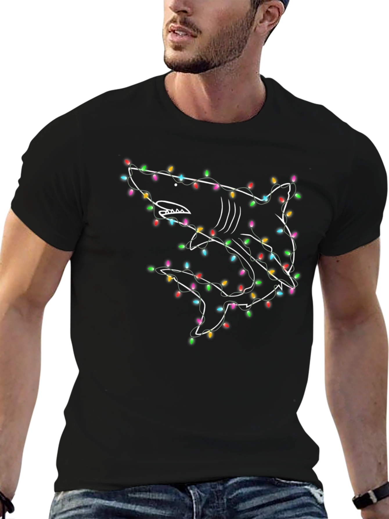 Shark Christmas Lights Graphic T-Shirt
