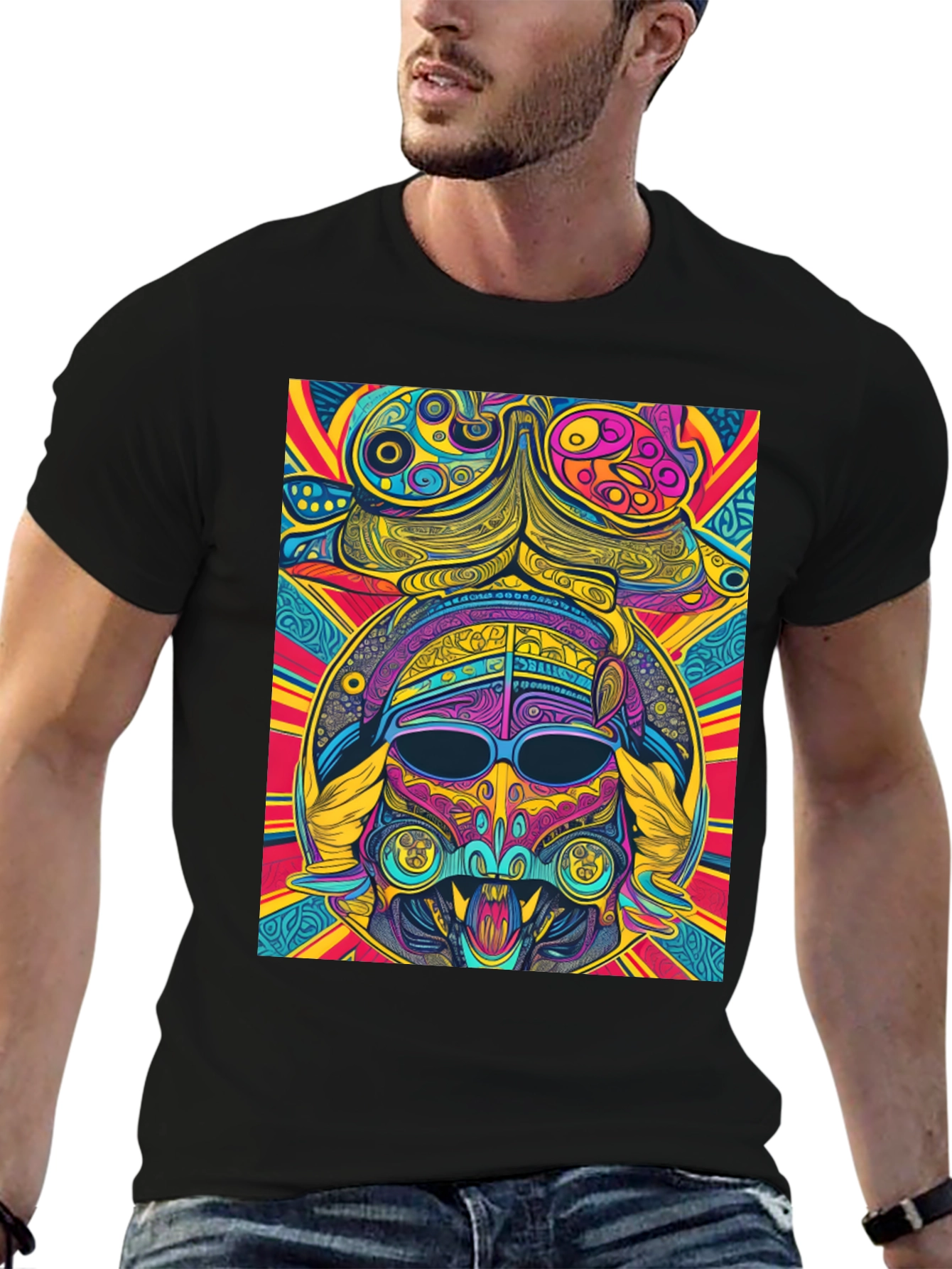 Psychedelic Aztec Warrior Graphic Tee