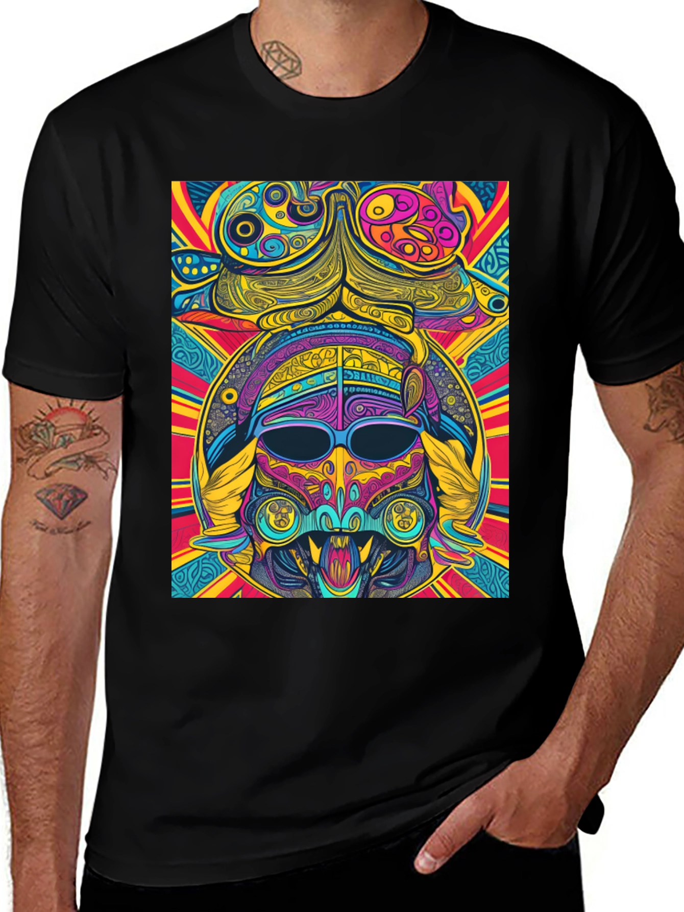 Psychedelic Aztec Warrior Graphic Tee