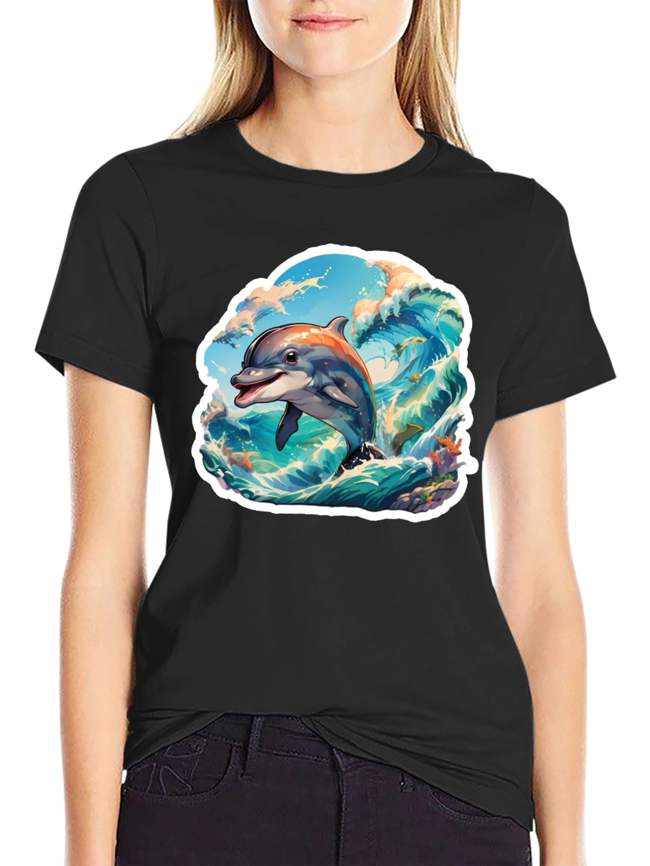 Dolphin Wave Graphic Tee - Stylish Unisex T-Shirt