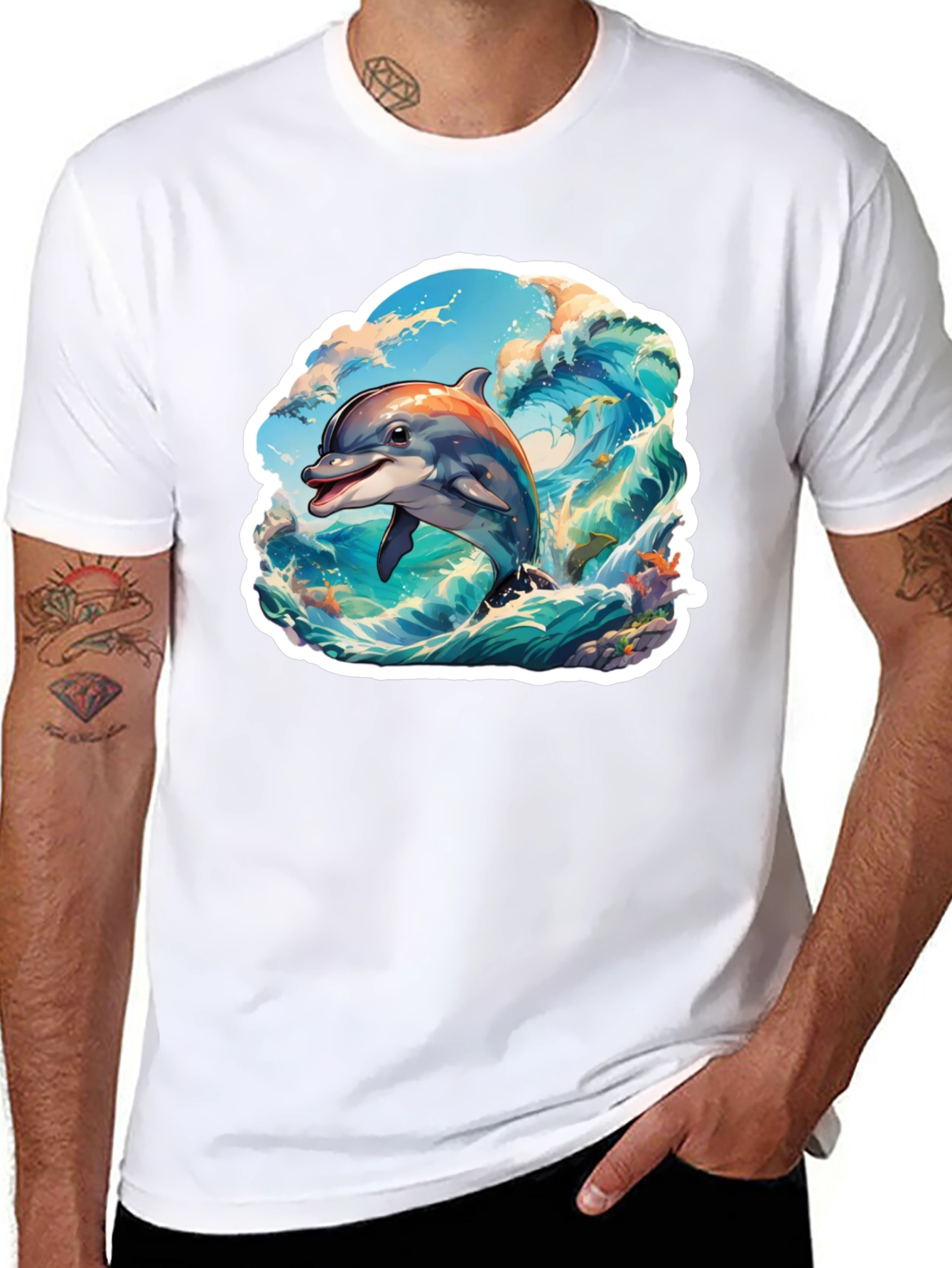 Dolphin Wave Graphic Tee - Stylish Unisex T-Shirt