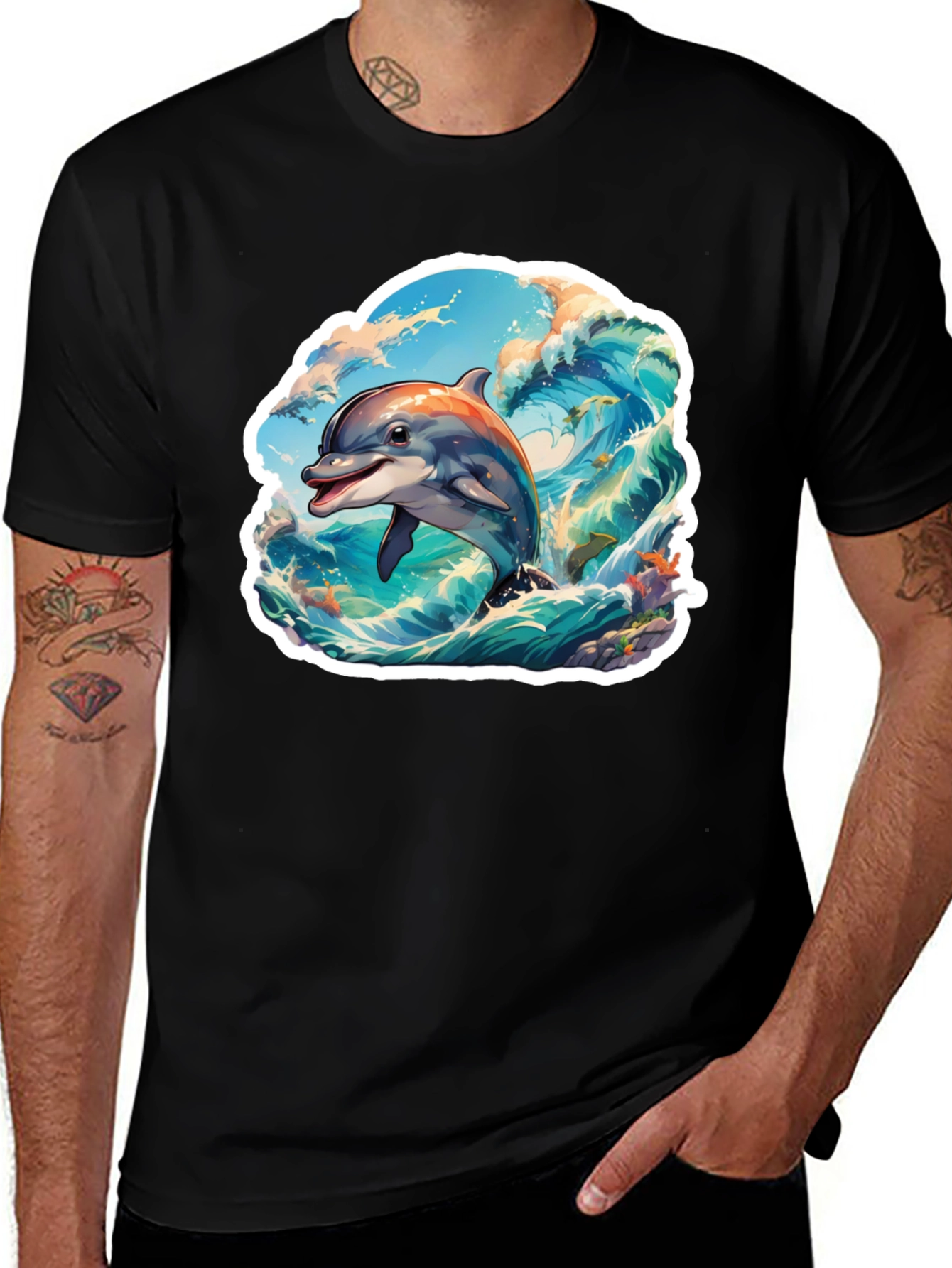 Dolphin Wave Graphic Tee - Stylish Unisex T-Shirt
