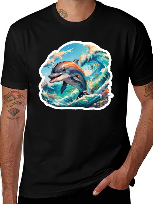 Dolphin Wave Graphic Tee - Stylish Unisex T-Shirt