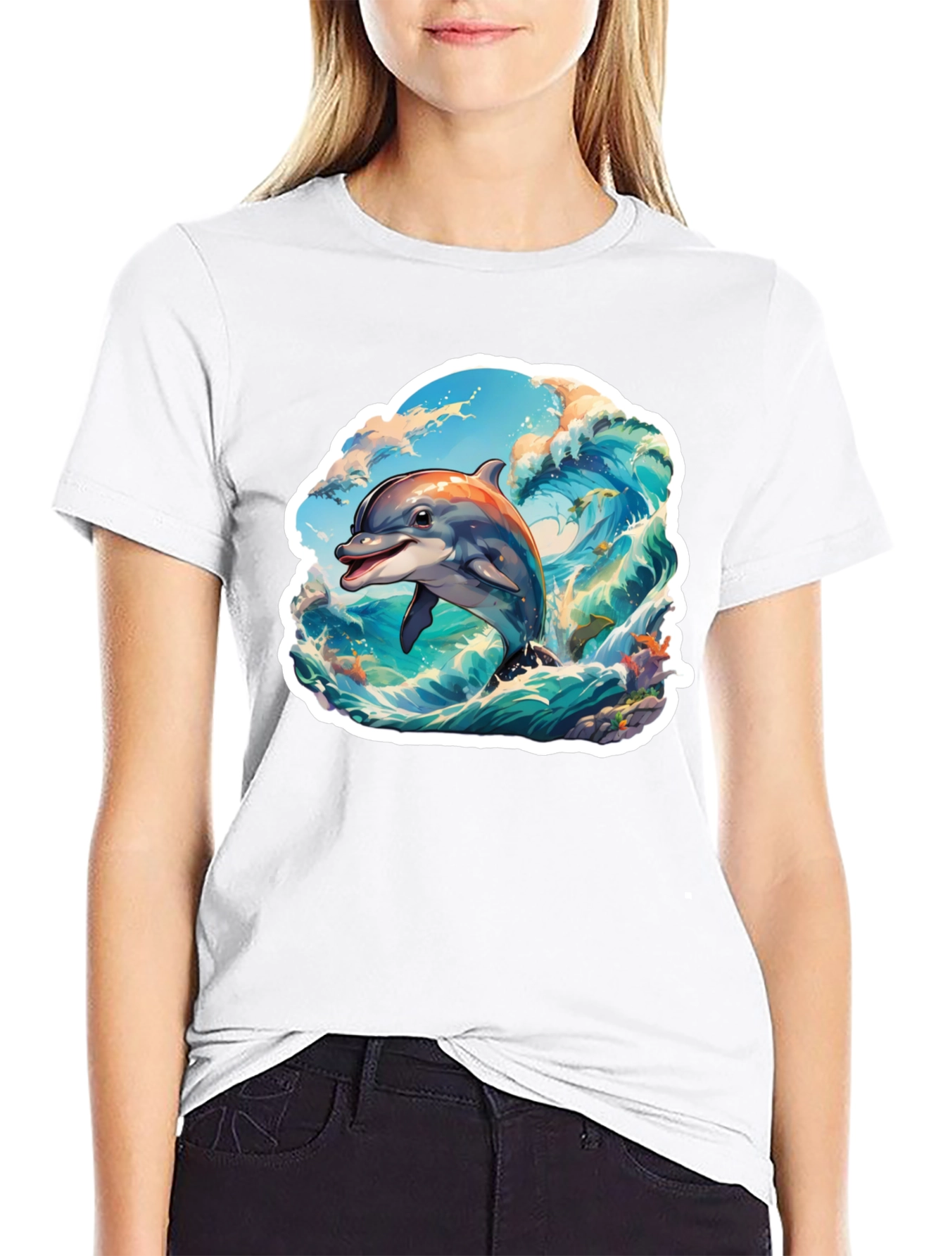 Dolphin Wave Graphic Tee - Stylish Unisex T-Shirt