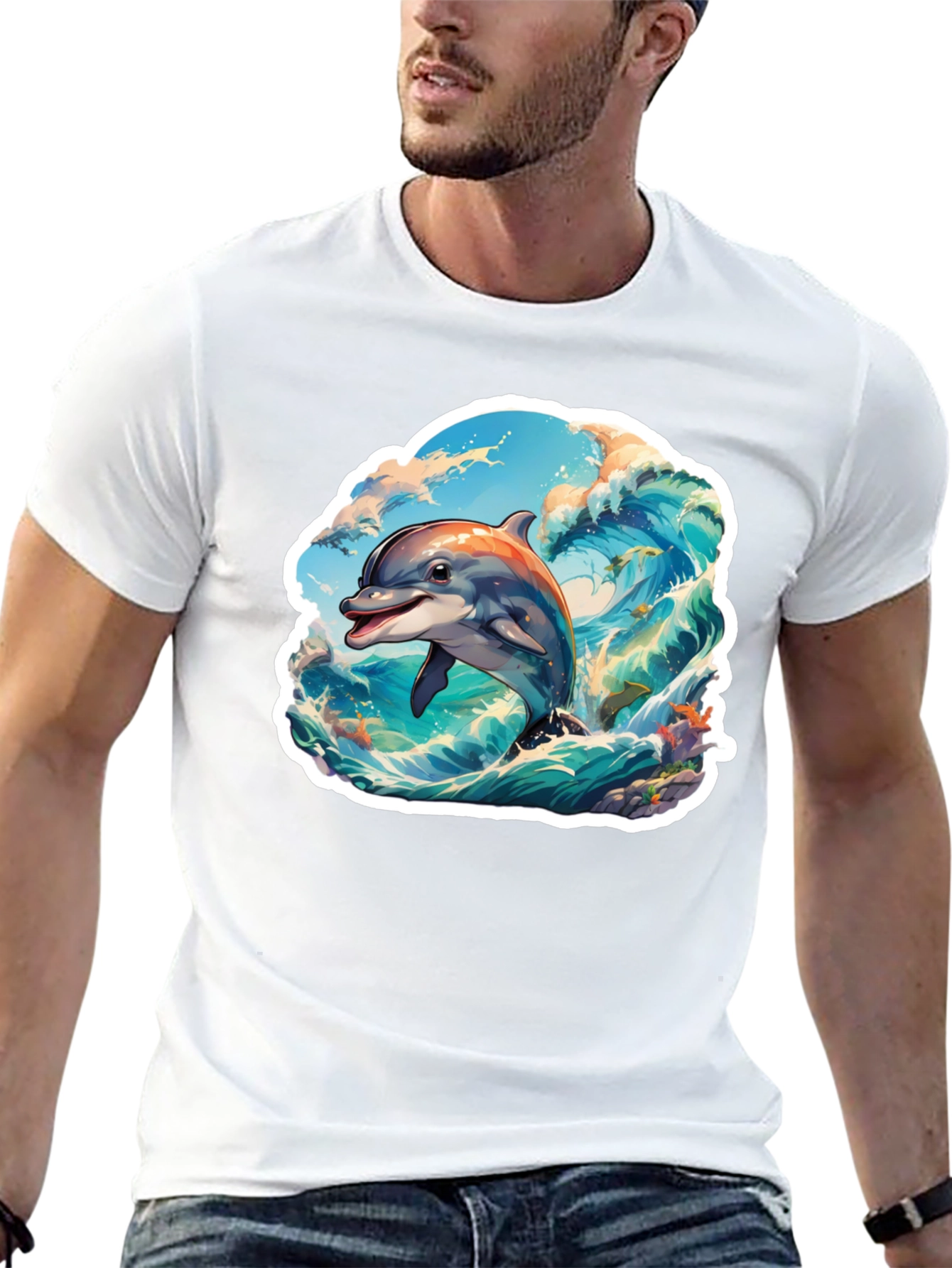 Dolphin Wave Graphic Tee - Stylish Unisex T-Shirt