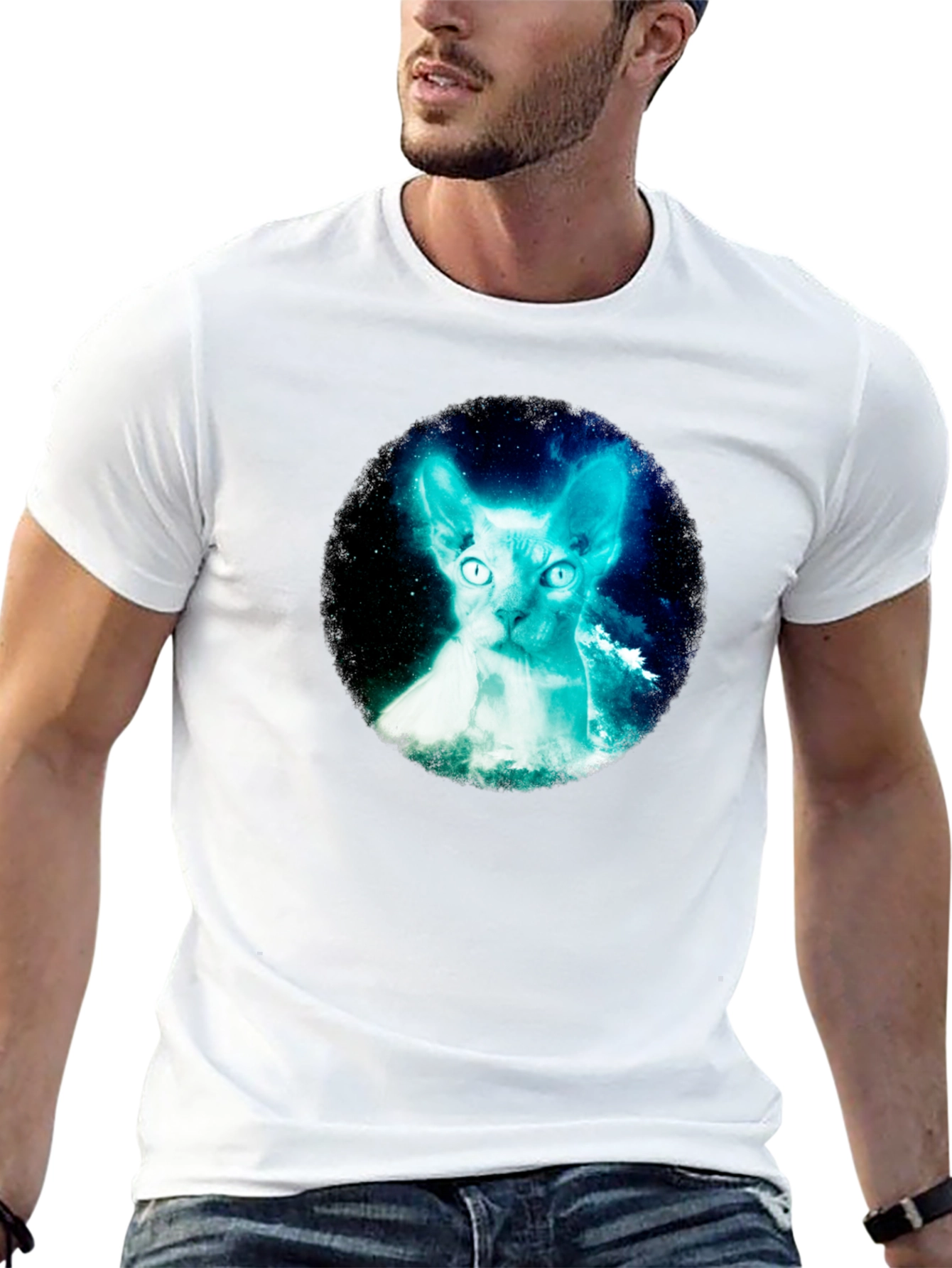 Sphynx Cat Galaxy Graphic Black T-Shirt