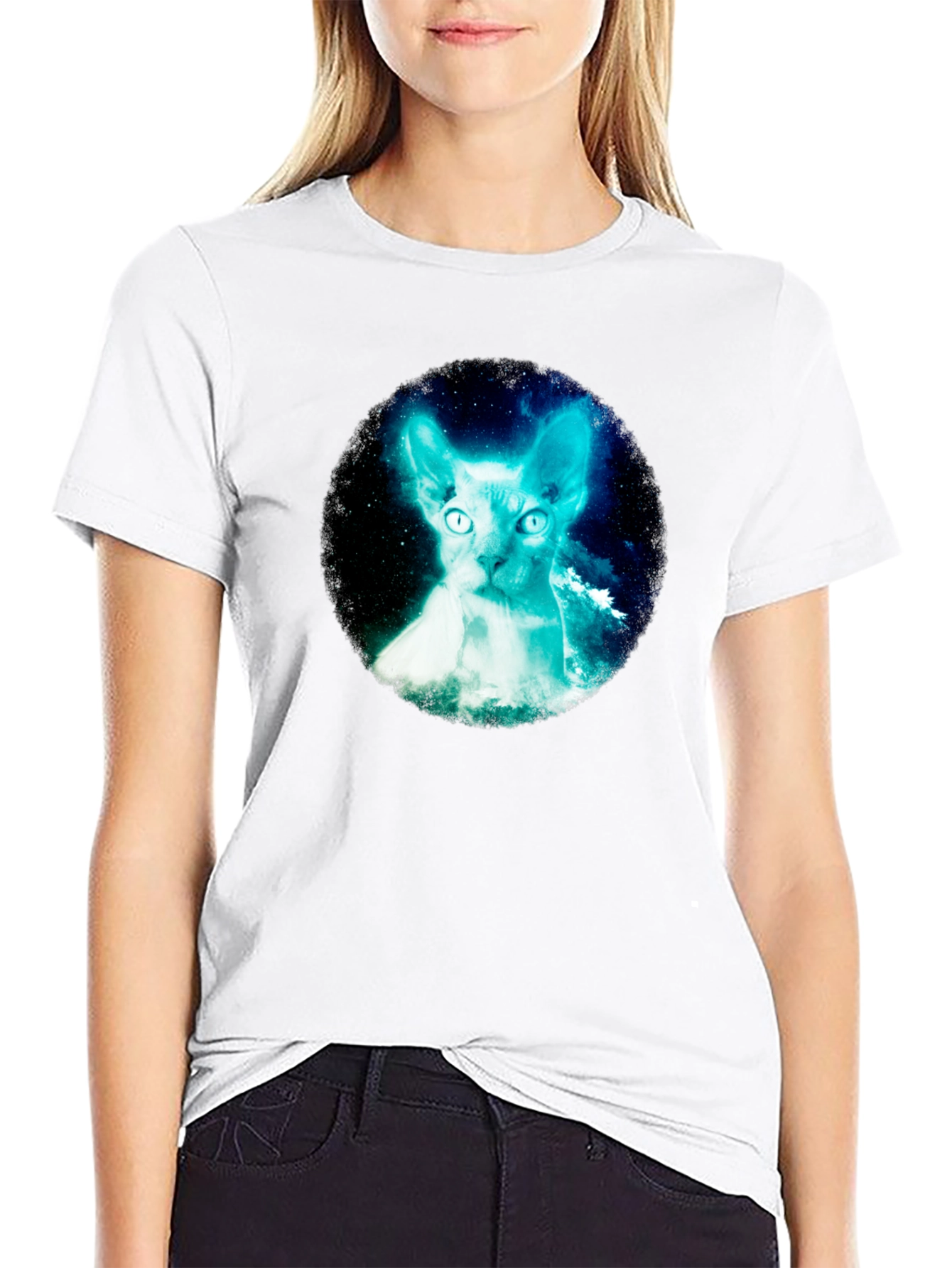 Sphynx Cat Galaxy Graphic Black T-Shirt