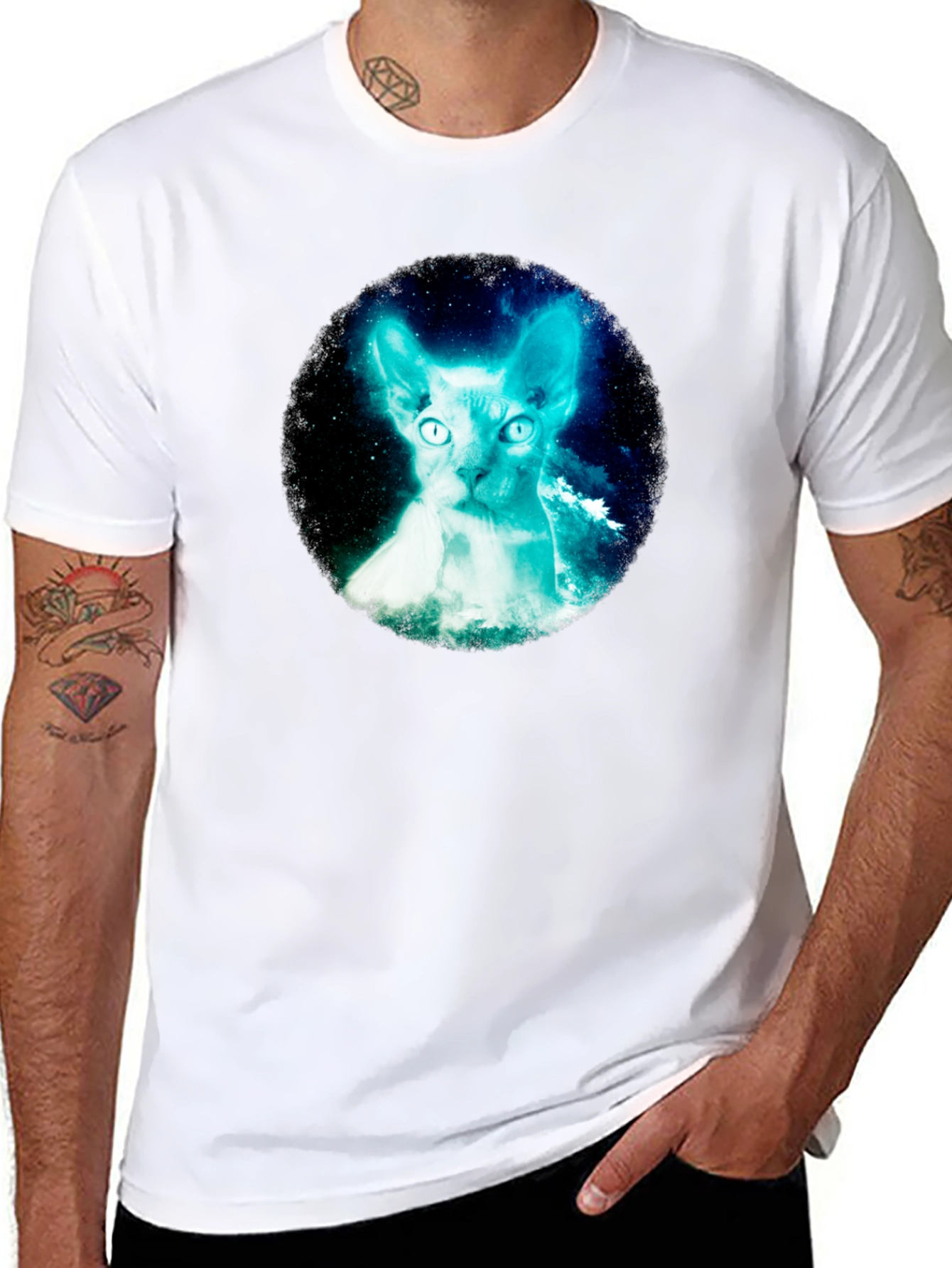 Sphynx Cat Galaxy Graphic Black T-Shirt
