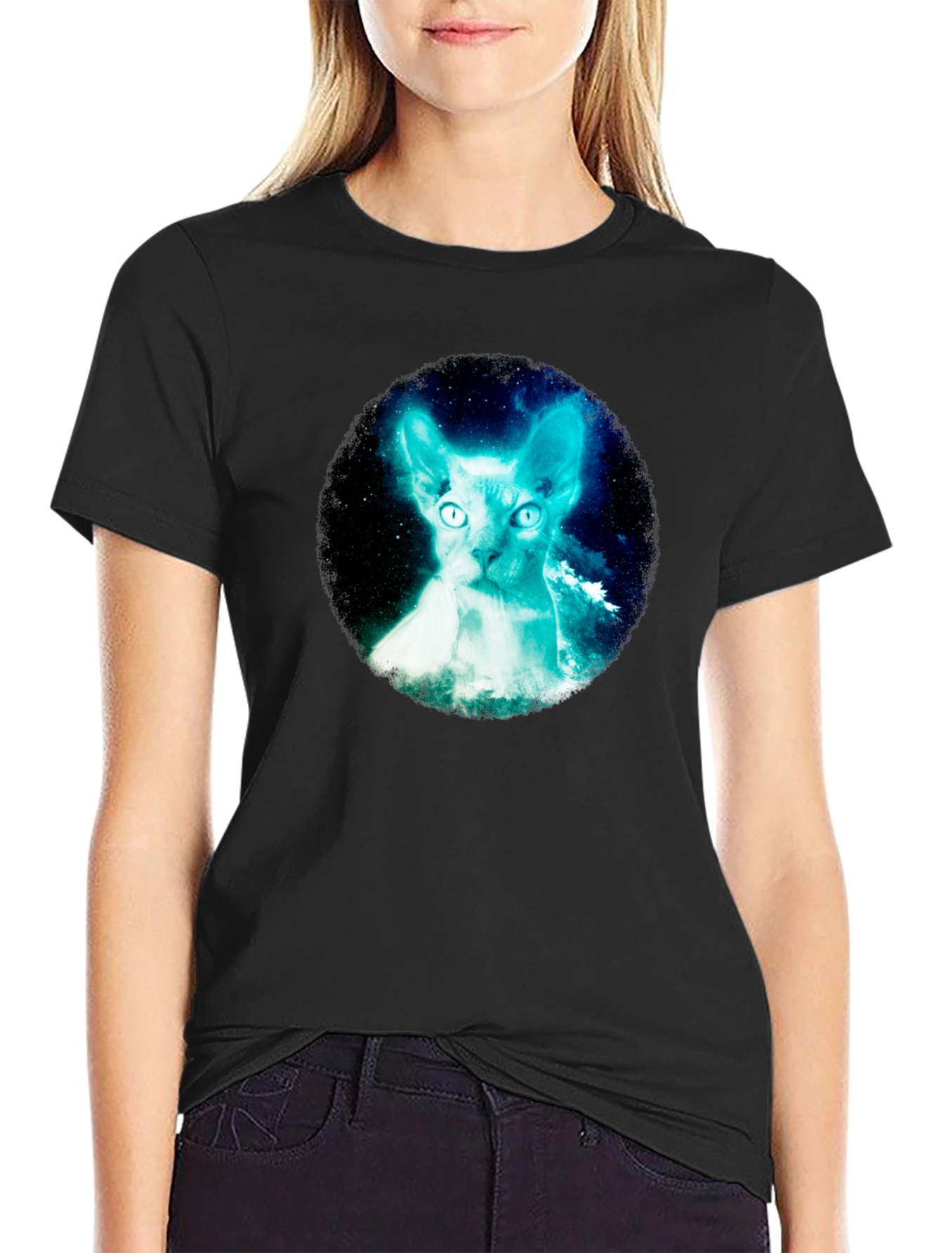 Sphynx Cat Galaxy Graphic Black T-Shirt