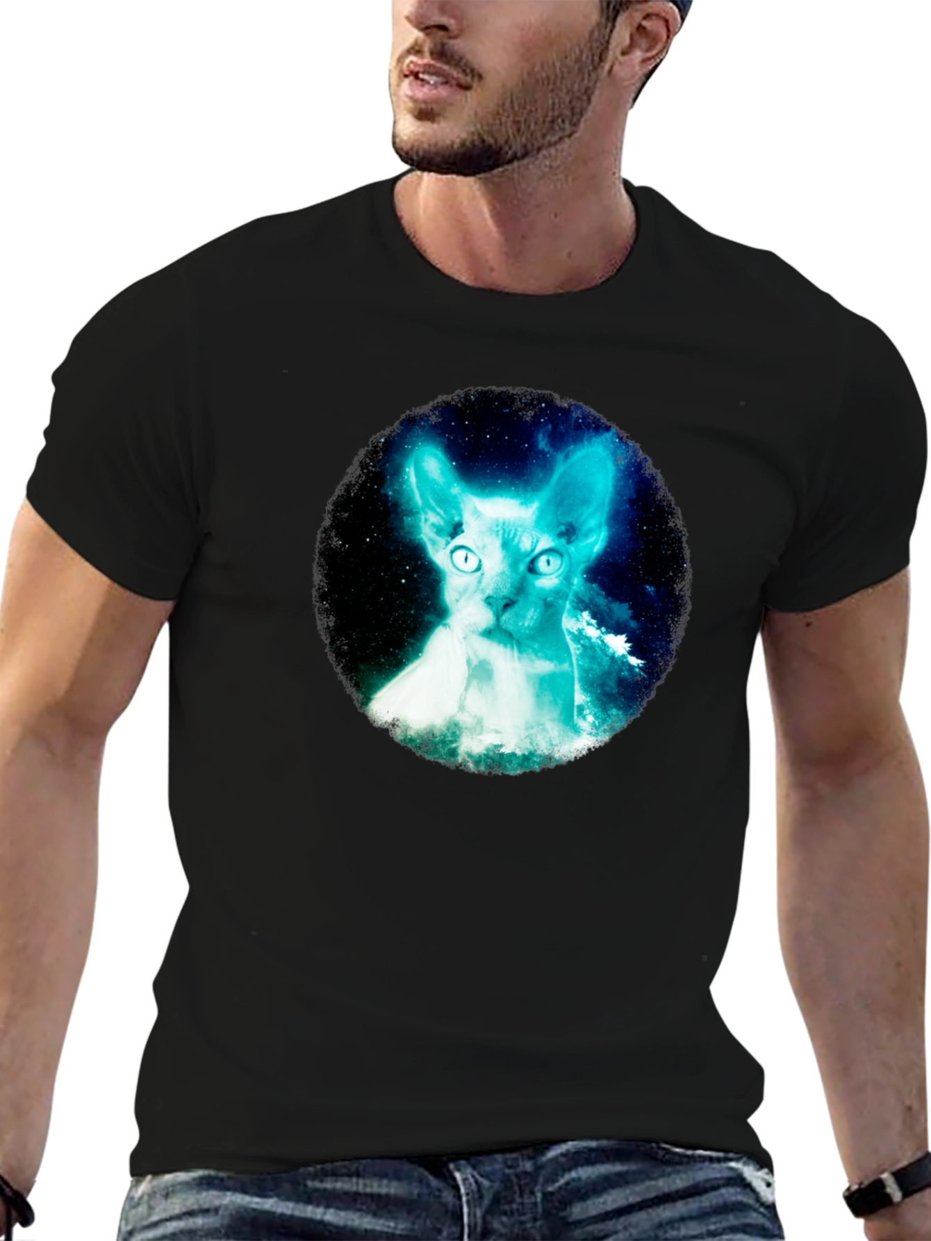 Sphynx Cat Galaxy Graphic Black T-Shirt