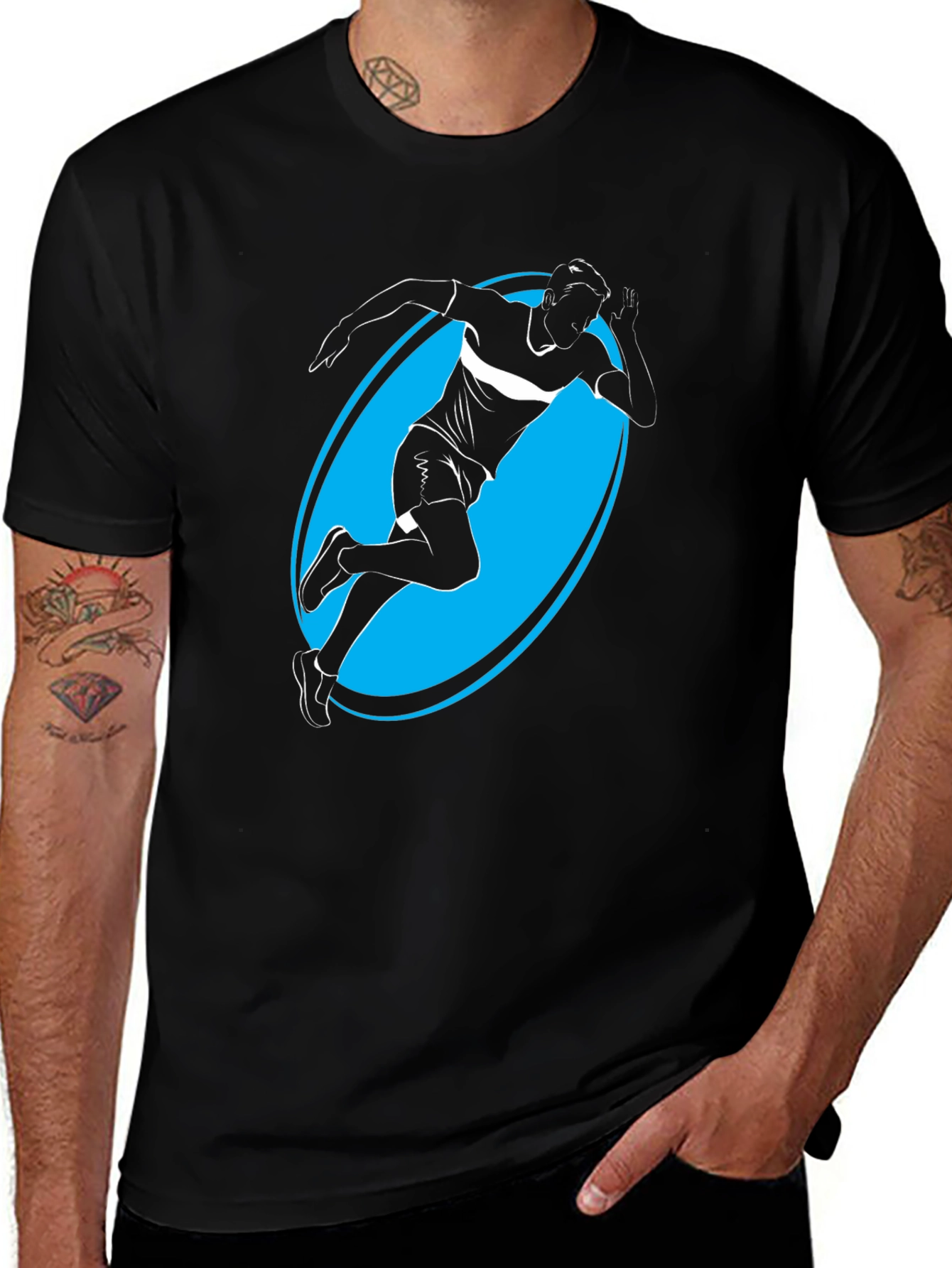 Mens Black Graphic Tee - Runner Silhouette