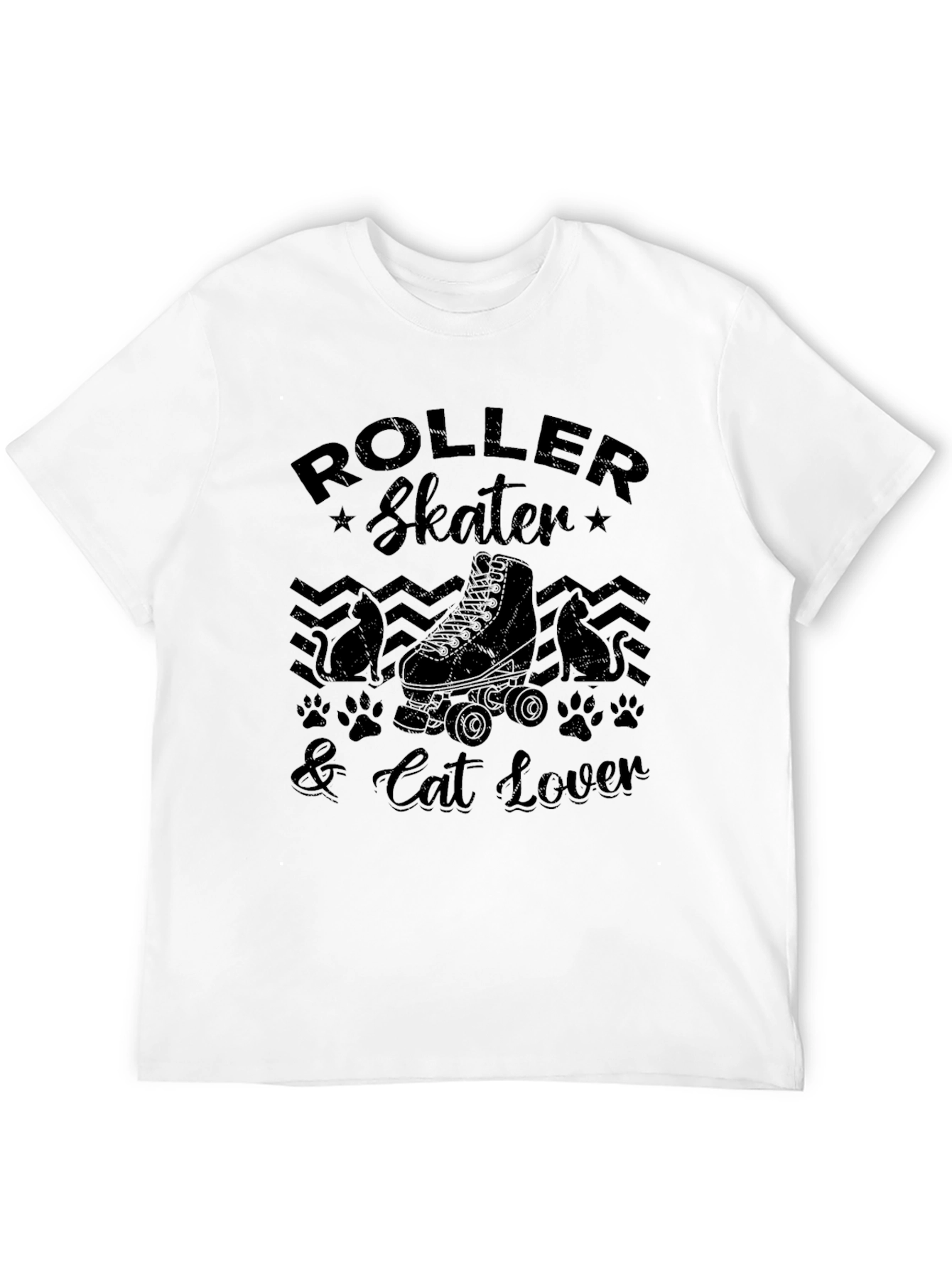 Roller Skater & Cat Lover Black Graphic T-Shirt