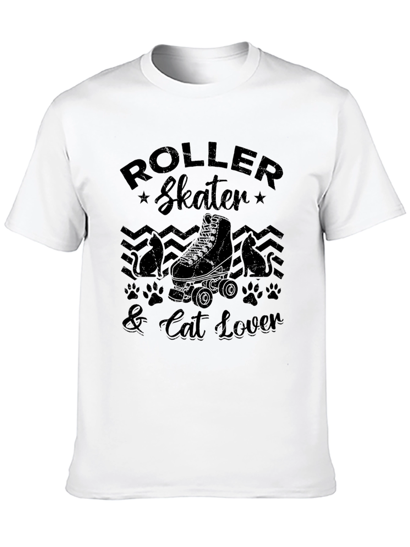 Roller Skater & Cat Lover Black Graphic T-Shirt