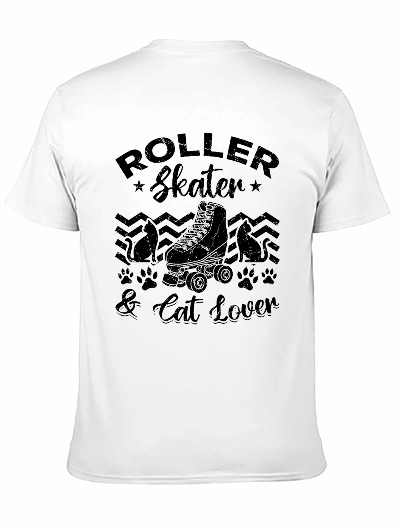 Roller Skater & Cat Lover Black Graphic T-Shirt