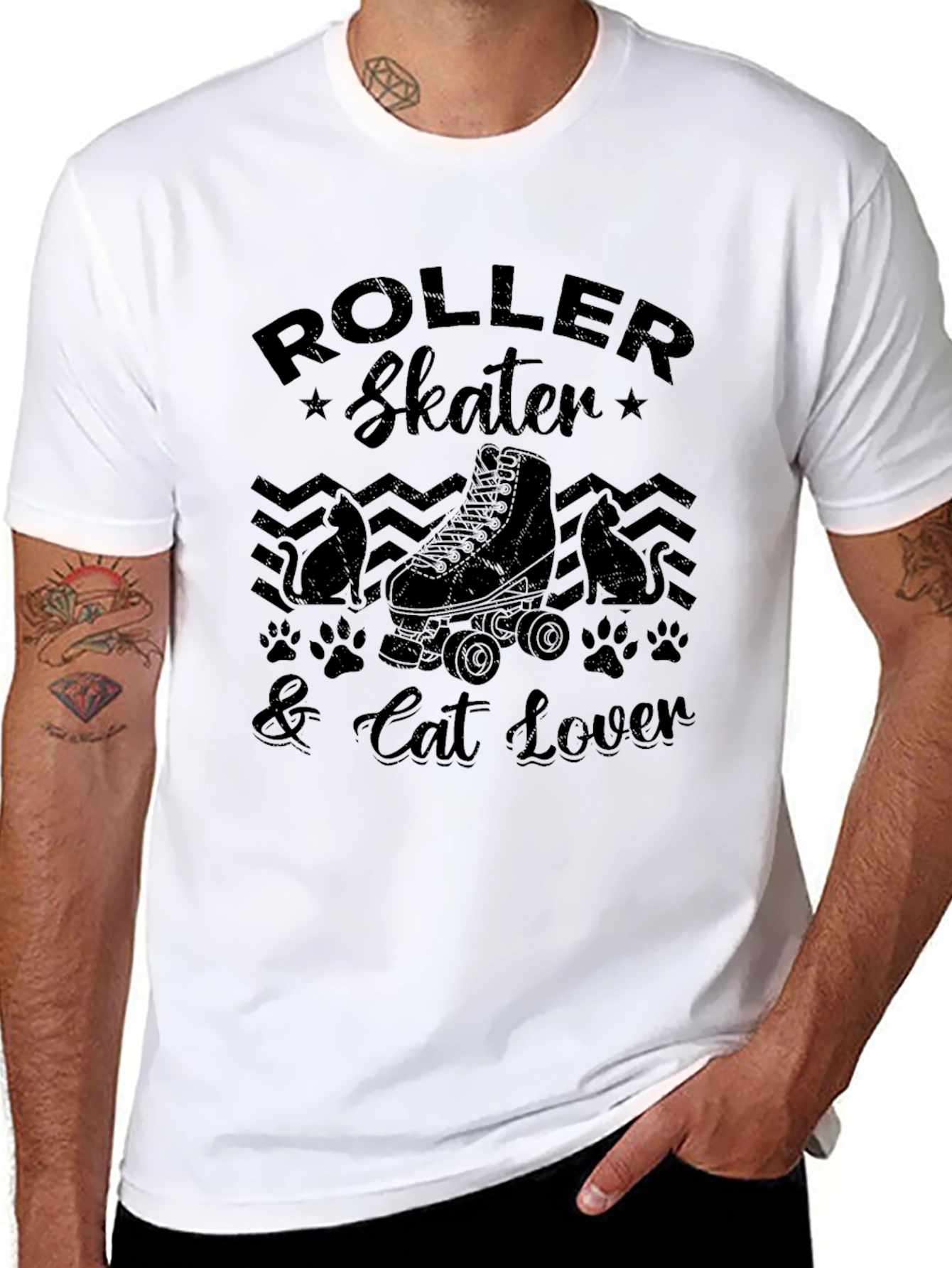 Roller Skater & Cat Lover Black Graphic T-Shirt