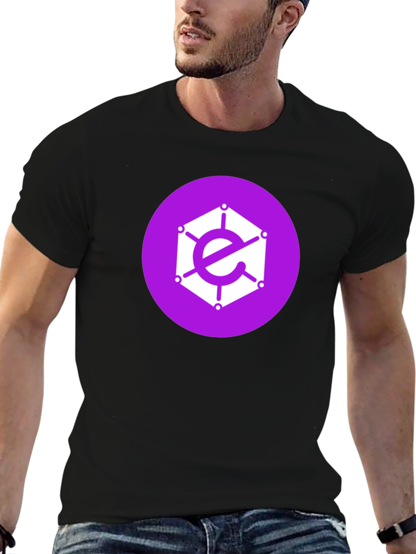 Geometric Logo Tee - Purple Icon on Black