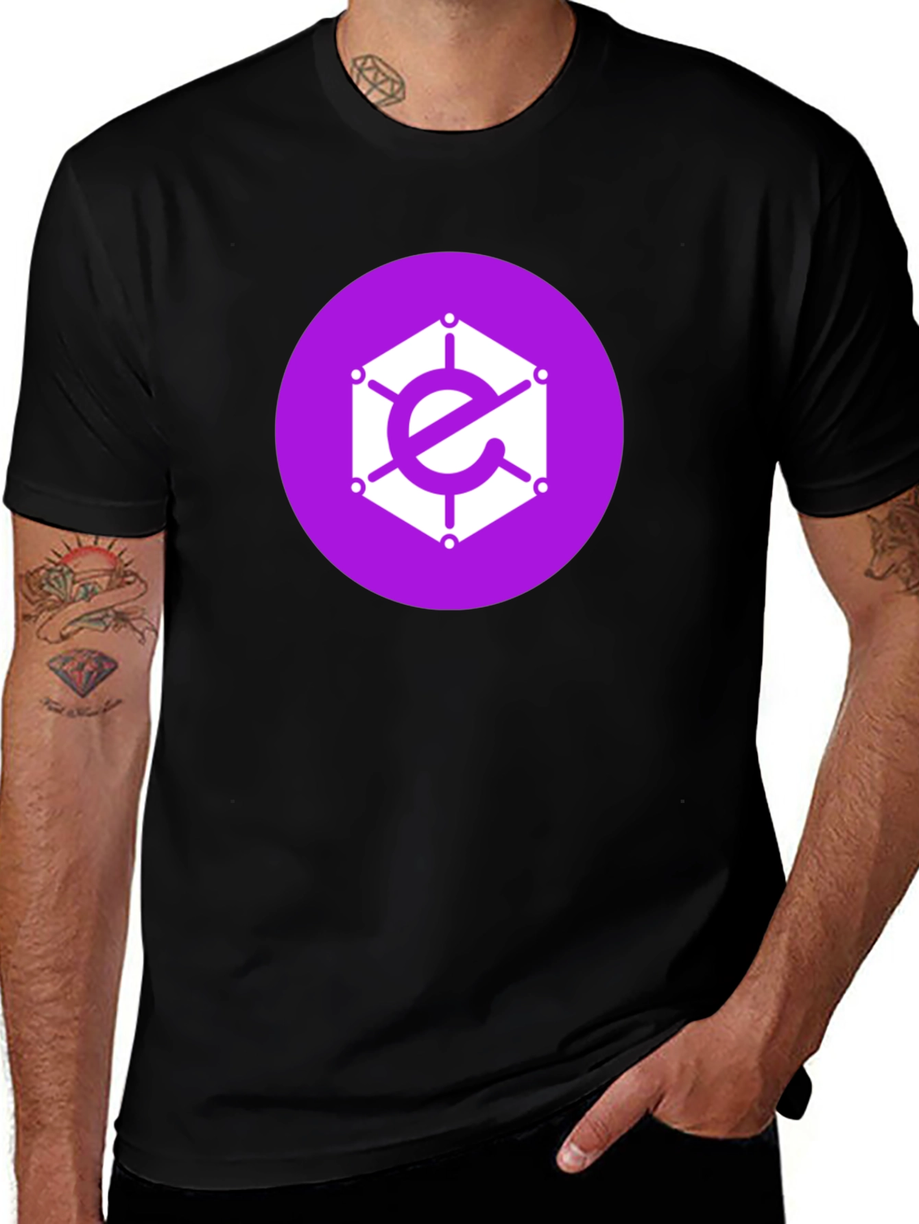 Geometric Logo Tee - Purple Icon on Black