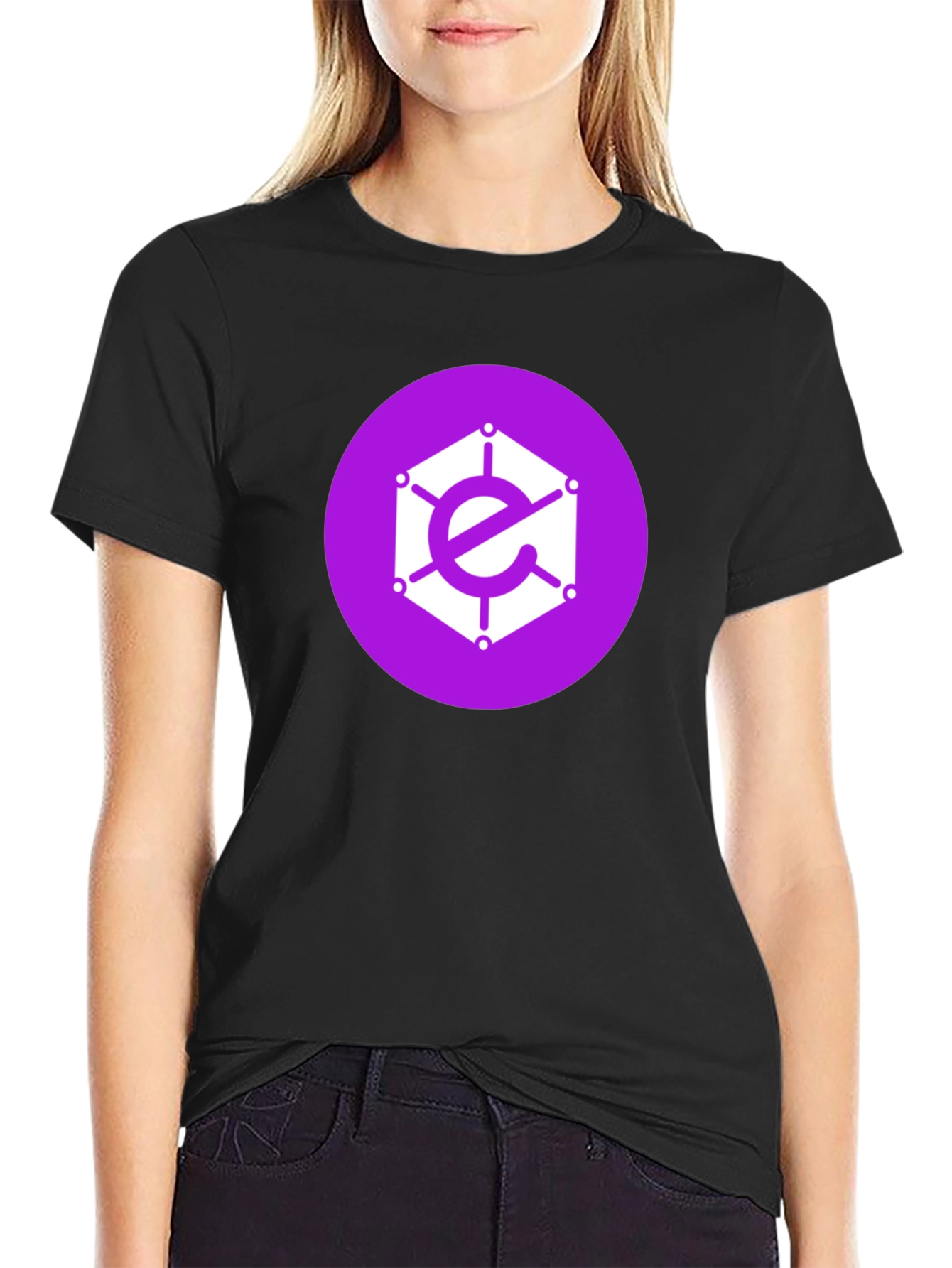 Geometric Logo Tee - Purple Icon on Black