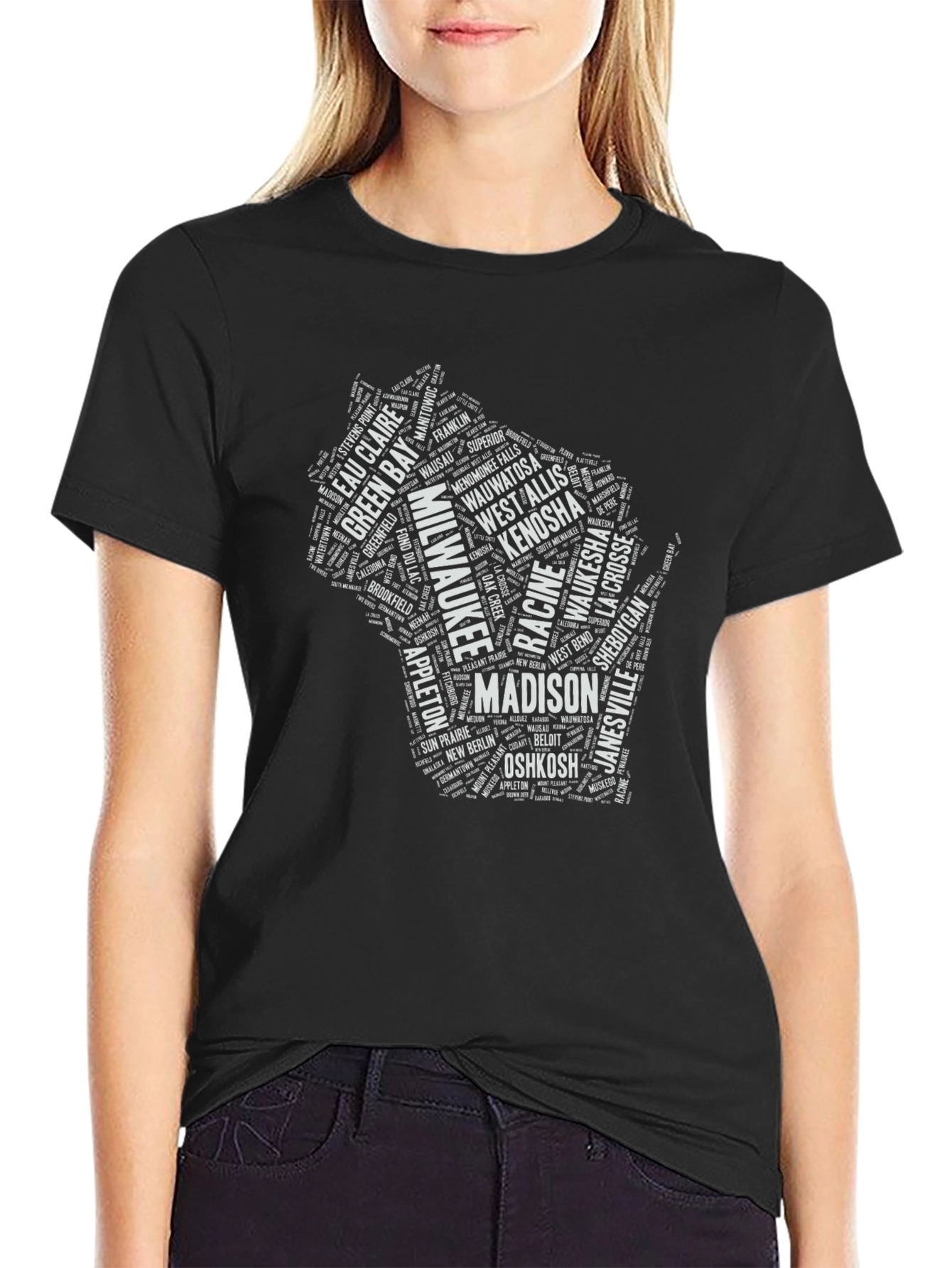 Wisconsin Cities Black T-Shirt